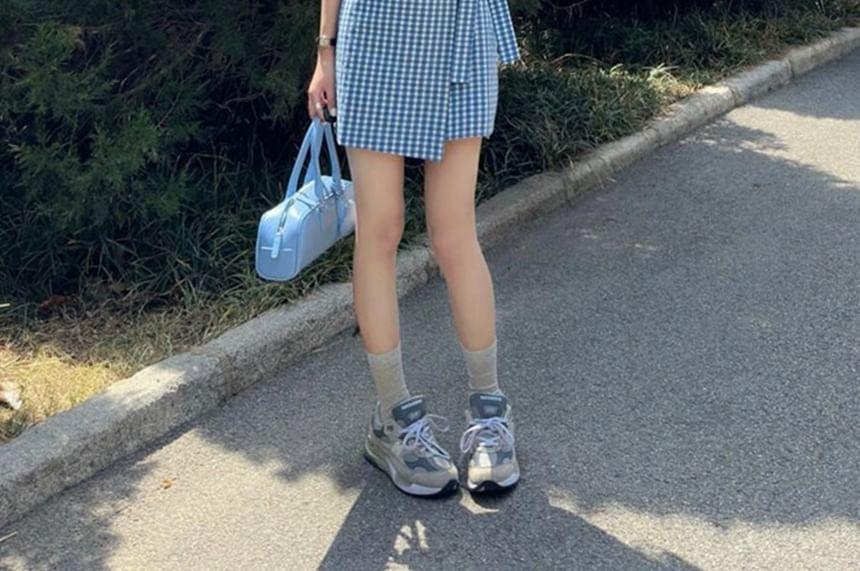Sleeveless Gingham Bow Mini A-Line Dress Product Image