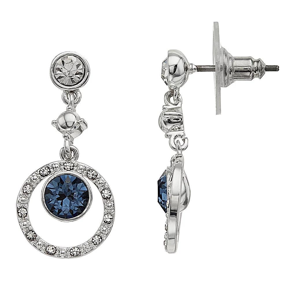 Brilliance Silver Tone Blue & White Crystal Drop Earrings, Women's Product Image
