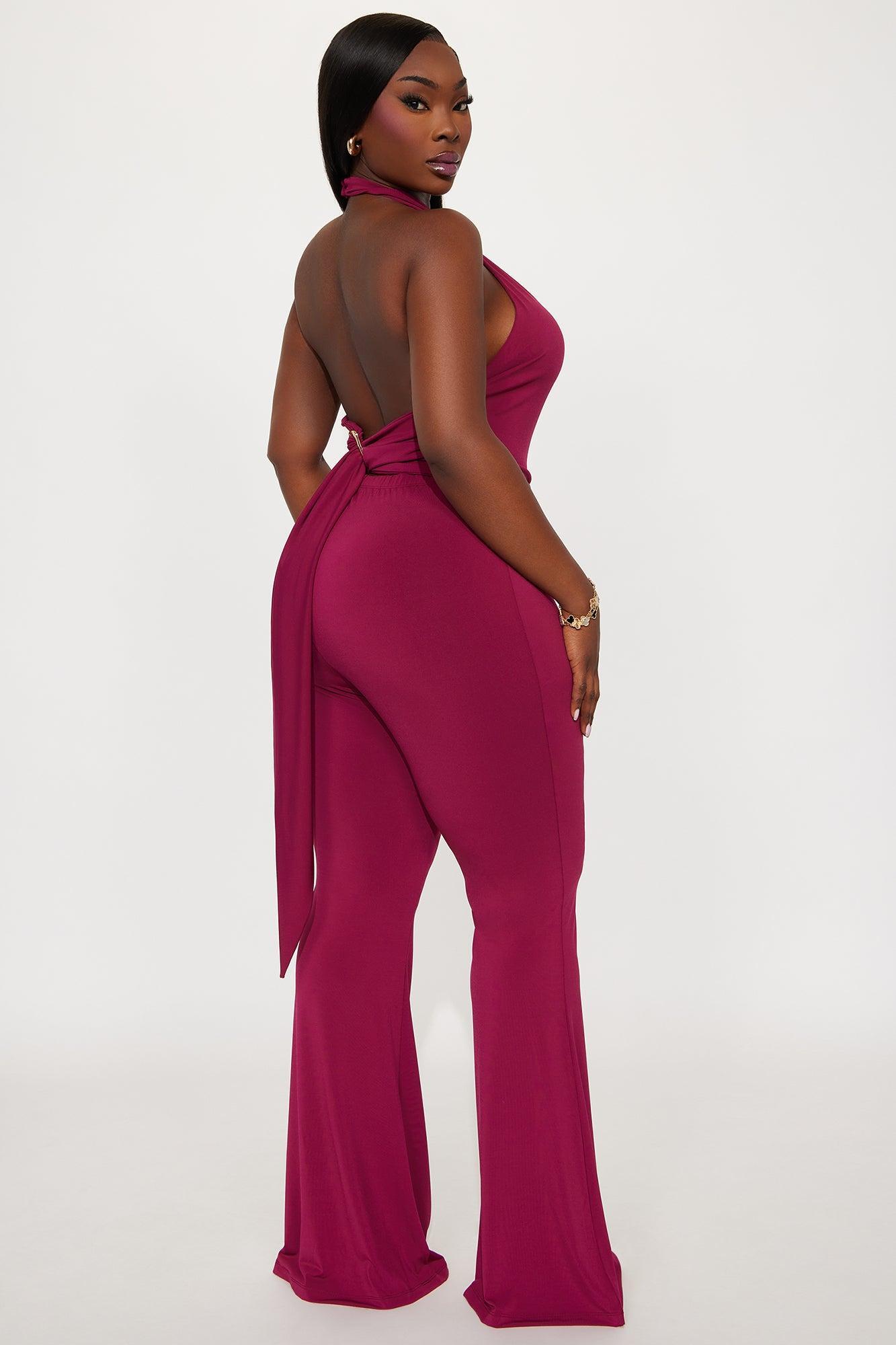 Alana Venezia Halter Top Flare Leg Pant Set - Burgundy Female Product Image