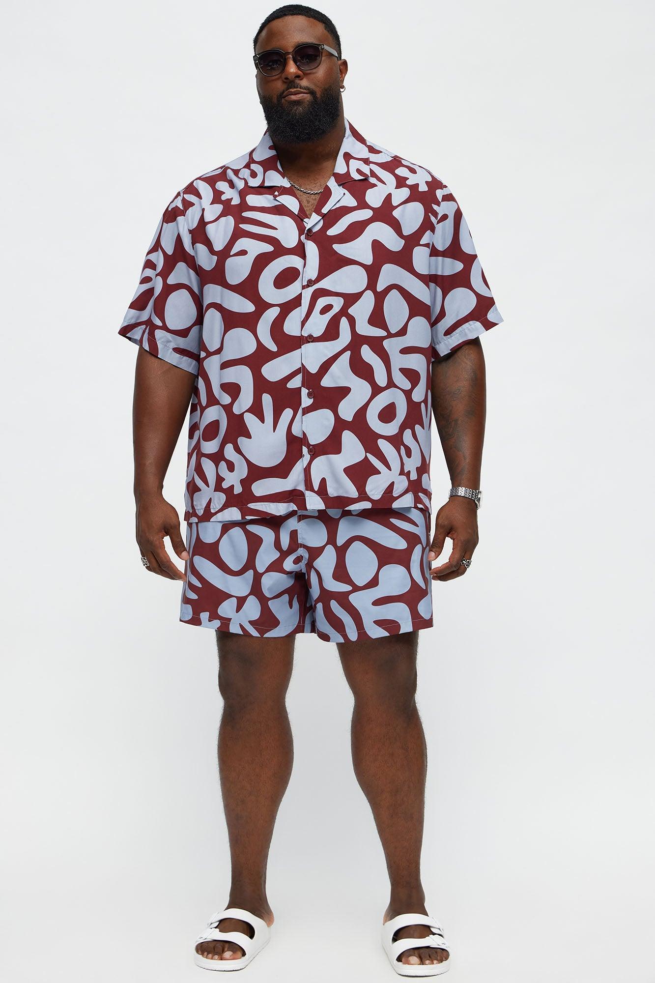 Relaxed Chateau Abstract Button Up Shirt - Burgundy/combo Male Product Image