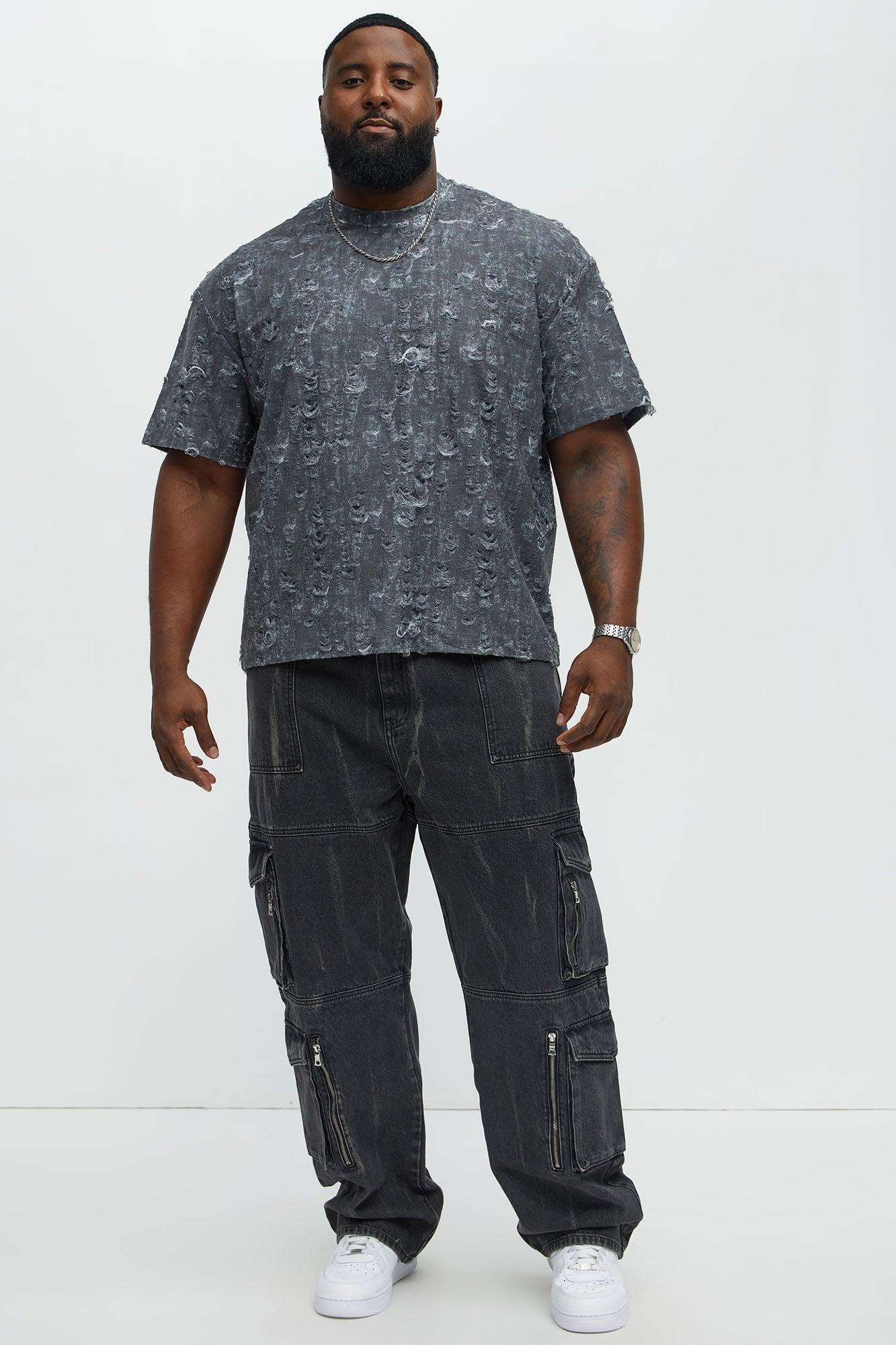 Distressed Relaxed Short Sleeve Tee Shirt - Charcoal Product Image