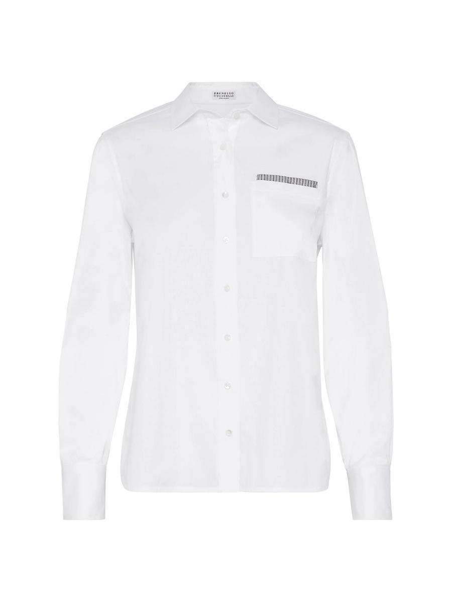 Womens Stretch Cotton Poplin Shirt with Shiny Ribbed Detail Product Image
