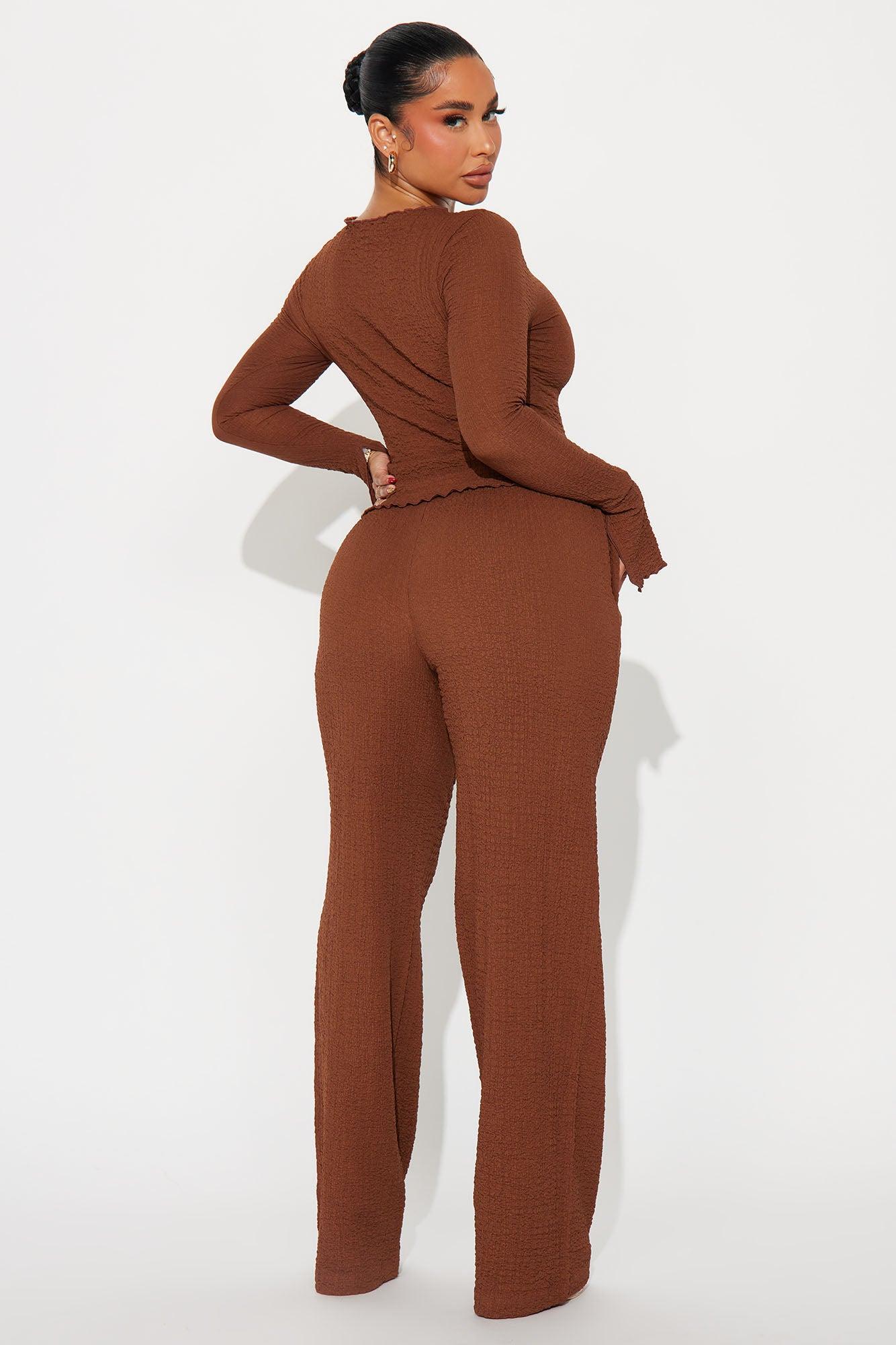 Rayna Textured Knit Pant Set - Brown Product Image