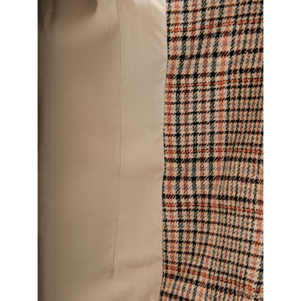 Plus Size Tartan Suit Collar Button Up Pocket Blazer LightBrown Women Work Plaid Button Sleeve Long Sleeve Lapel Collar 12/L Pocket Office Blazers BloomChic Product Image