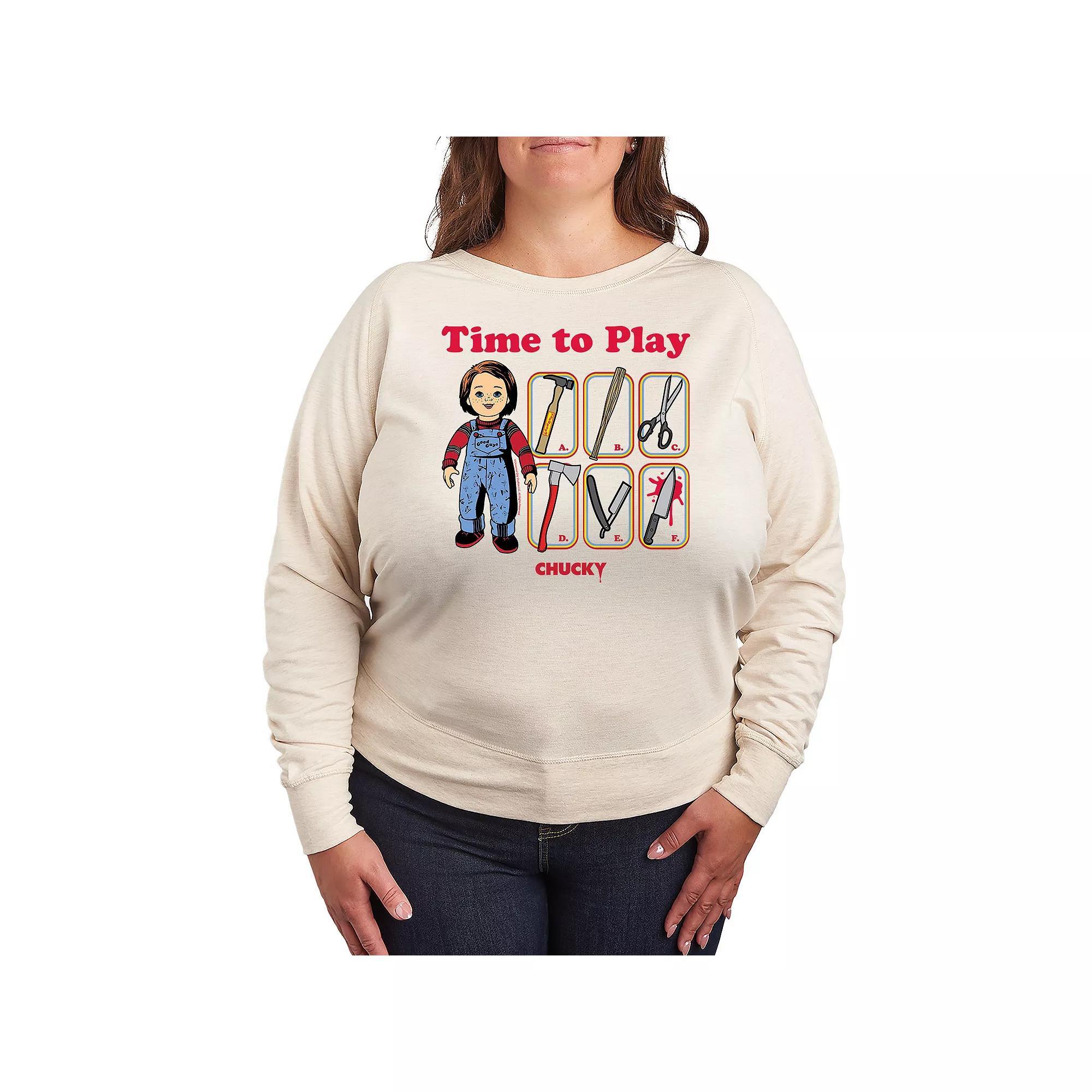 Plus Size Chucky Time to Play French Terry Long Sleeve Tee, Womens Product Image