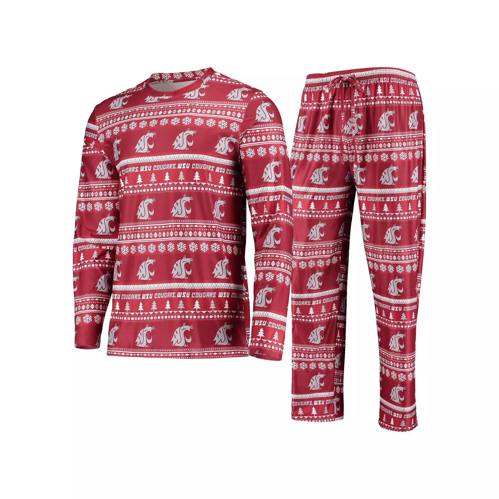 Men's Concepts Sport Crimson Washington State Cougars Ugly Sweater Long Sleeve T-Shirt and Pants Sleep Set, Size: XL, Wsc Red Product Image