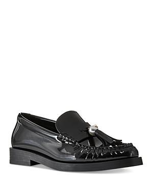 Womens Addie Faux Pearl-Embellished Patent Leather Loafers Product Image