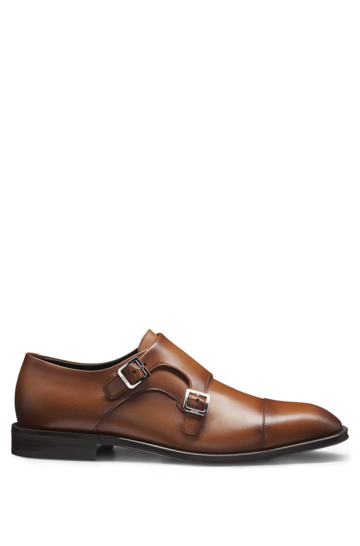 Leather double-monk shoes with cap toe Product Image