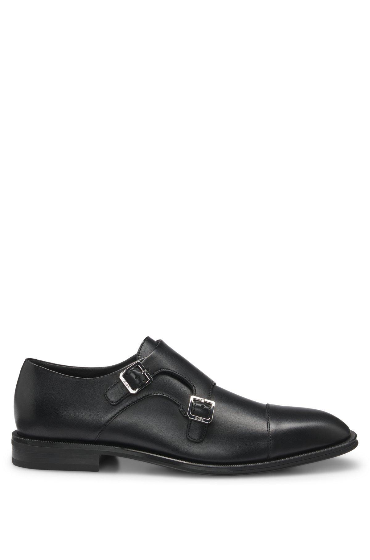 Leather double-monk shoes with cap toe Product Image
