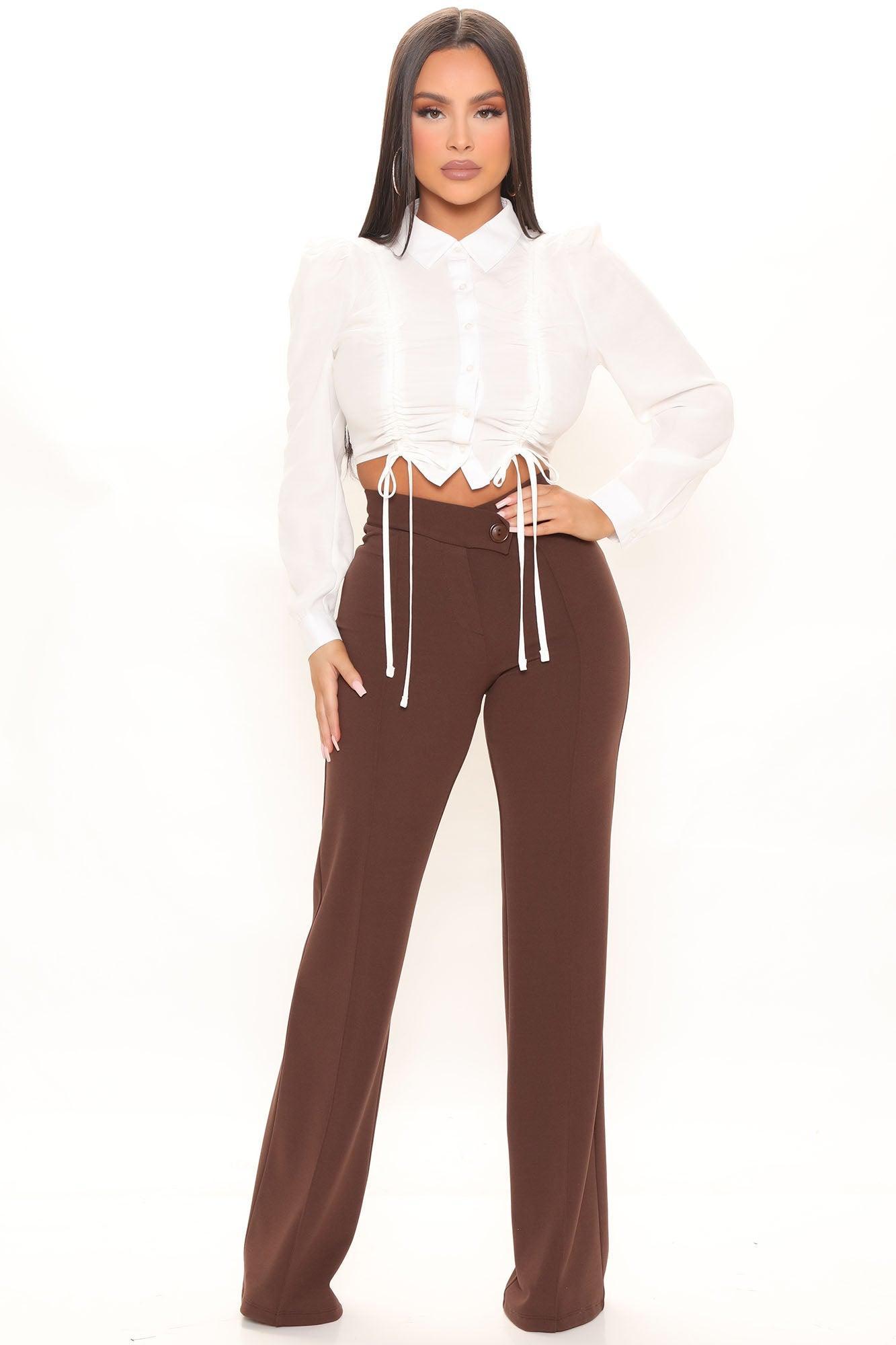 Call It Even Wide Leg Dress Pants - Chocolate Product Image