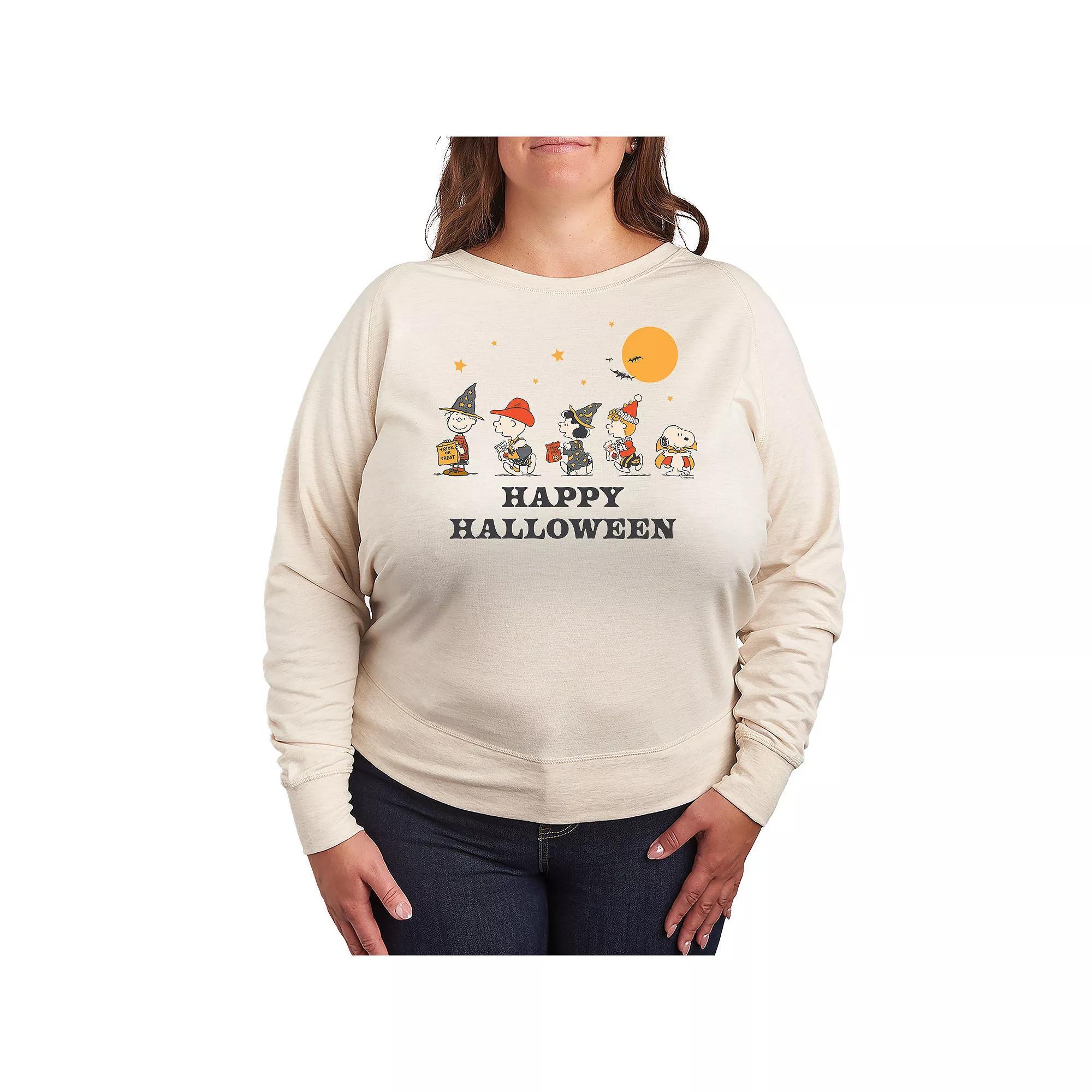 Plus Size Peanuts Group Happy Halloween French Terry Long Sleeve Tee, Womens Product Image
