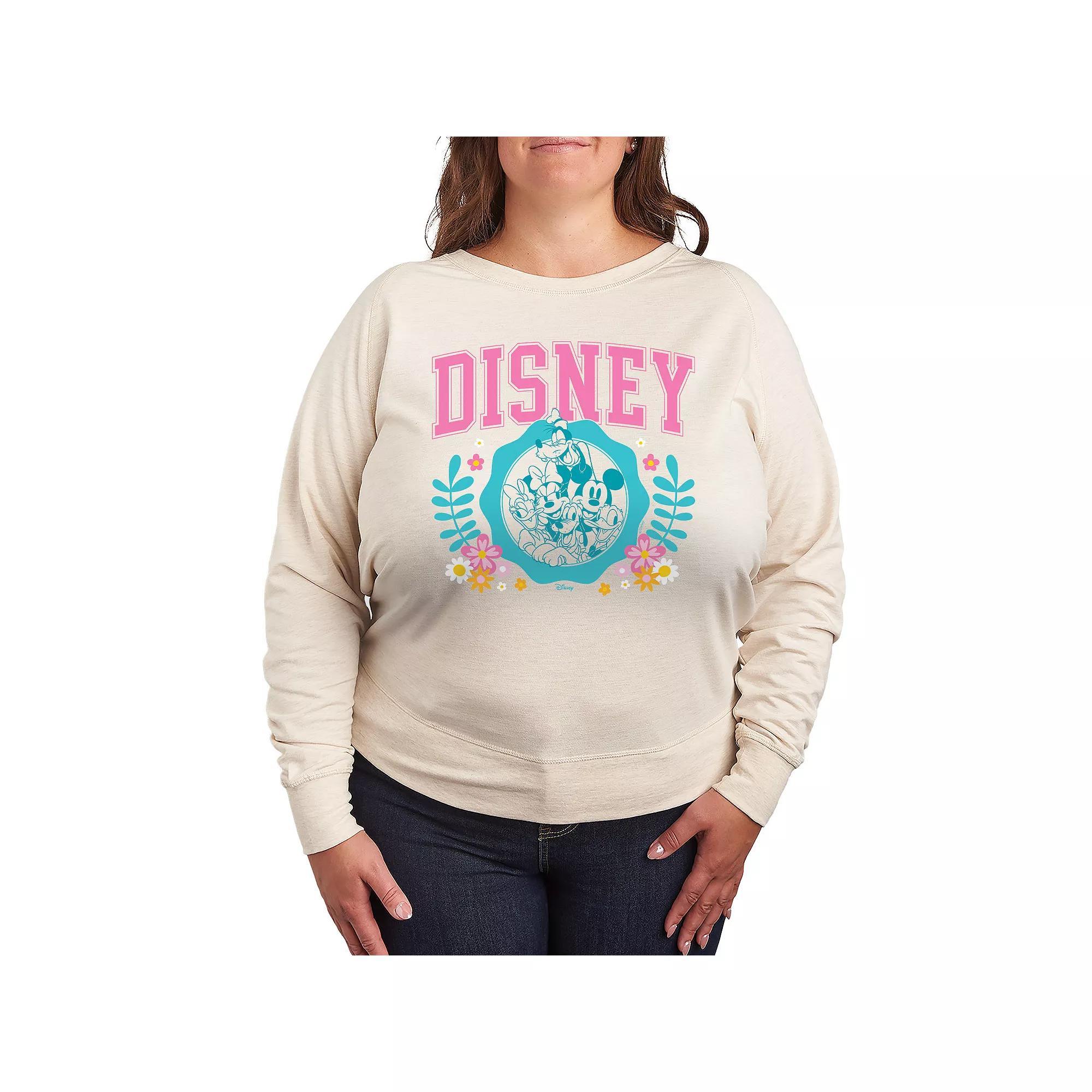 Disneys Mickey & Minnie Mouse Plus Size Spring Collegiate French Terry Long Sleeve Tee, Womens Product Image