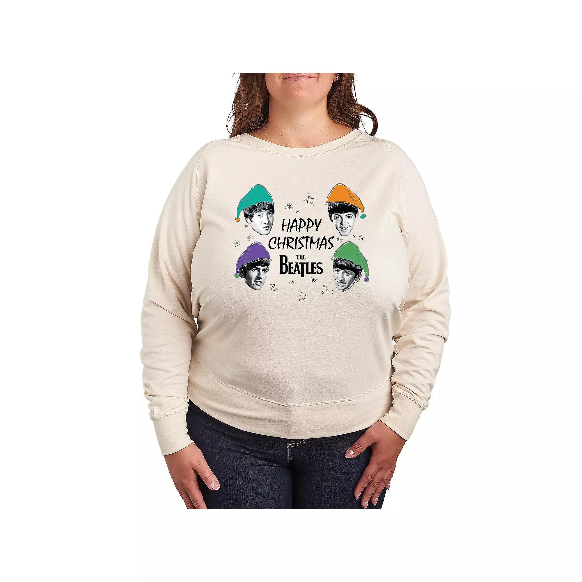 Plus Size The Beatles Happy Christmas French Terry Long Sleeve Tee, Womens Product Image