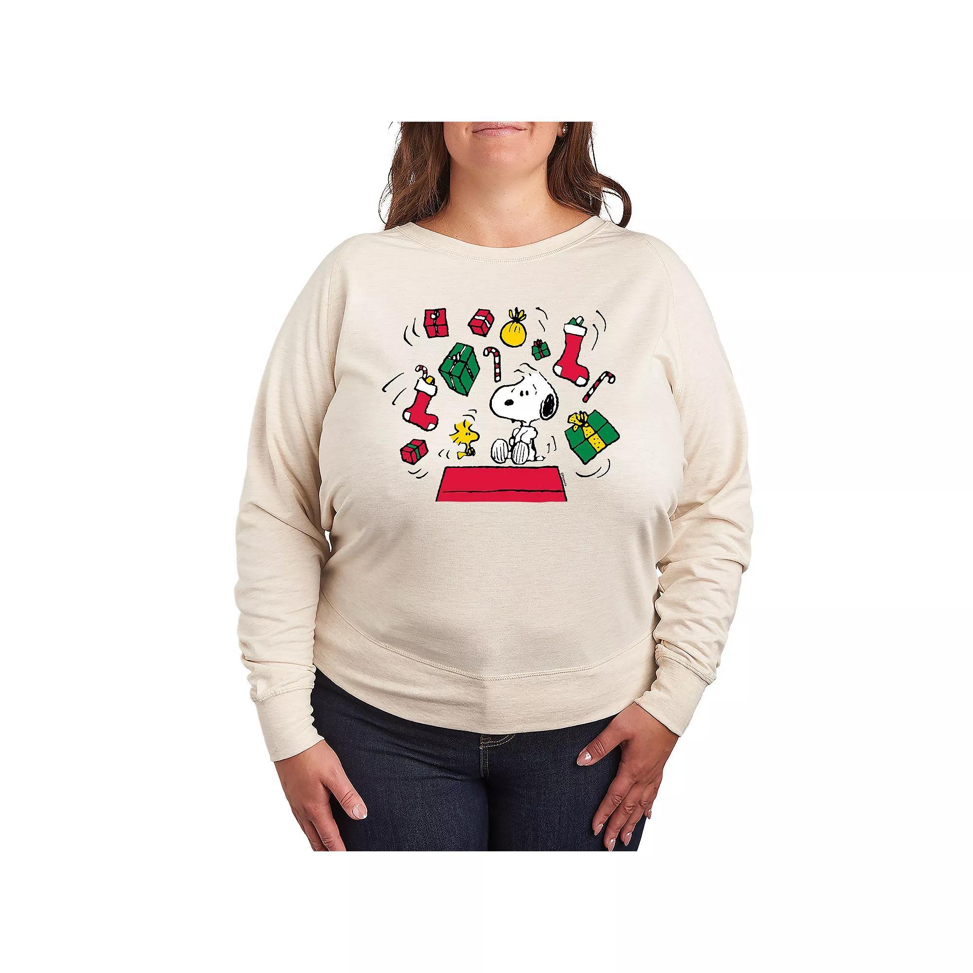 Womens Peanuts Snoopy & Woodstock Christmas Presents French Terry Long Sleeve Tee Product Image