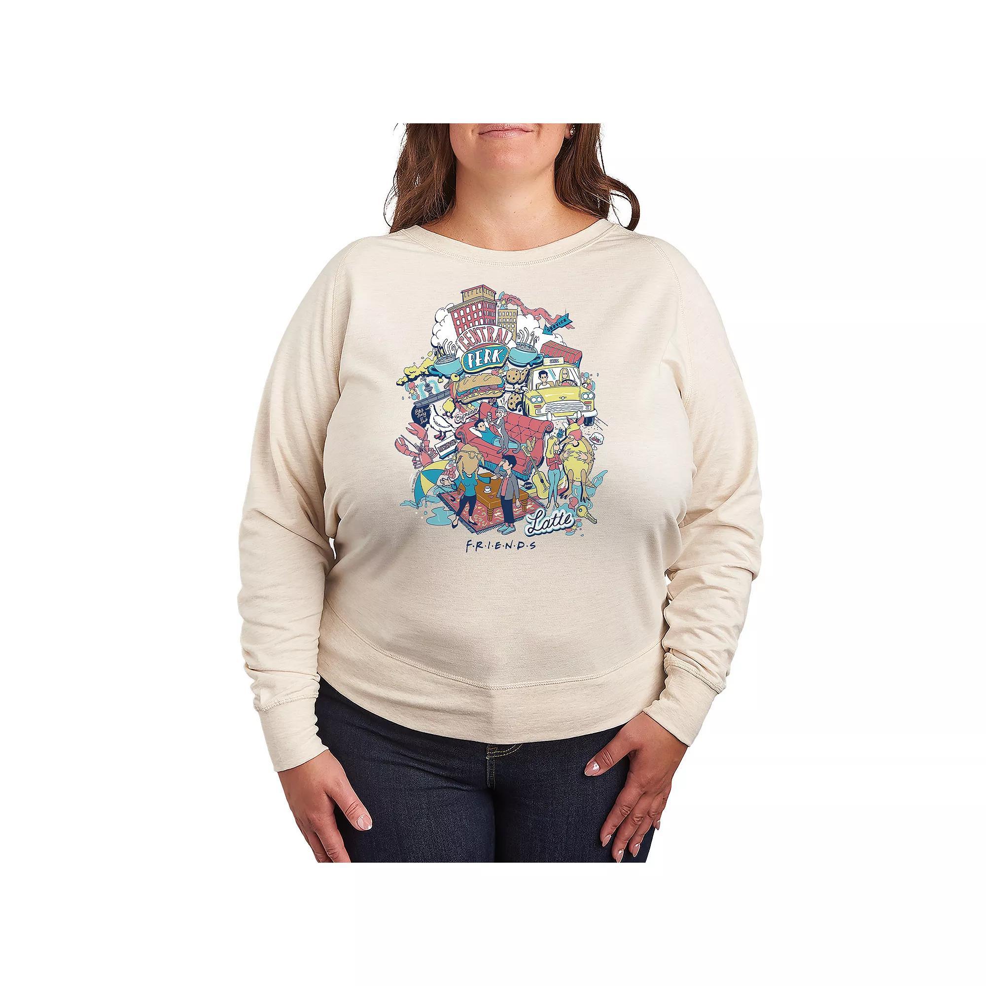 Plus Size Friends Icons Collage French Terry Long Sleeve Tee, Womens Product Image