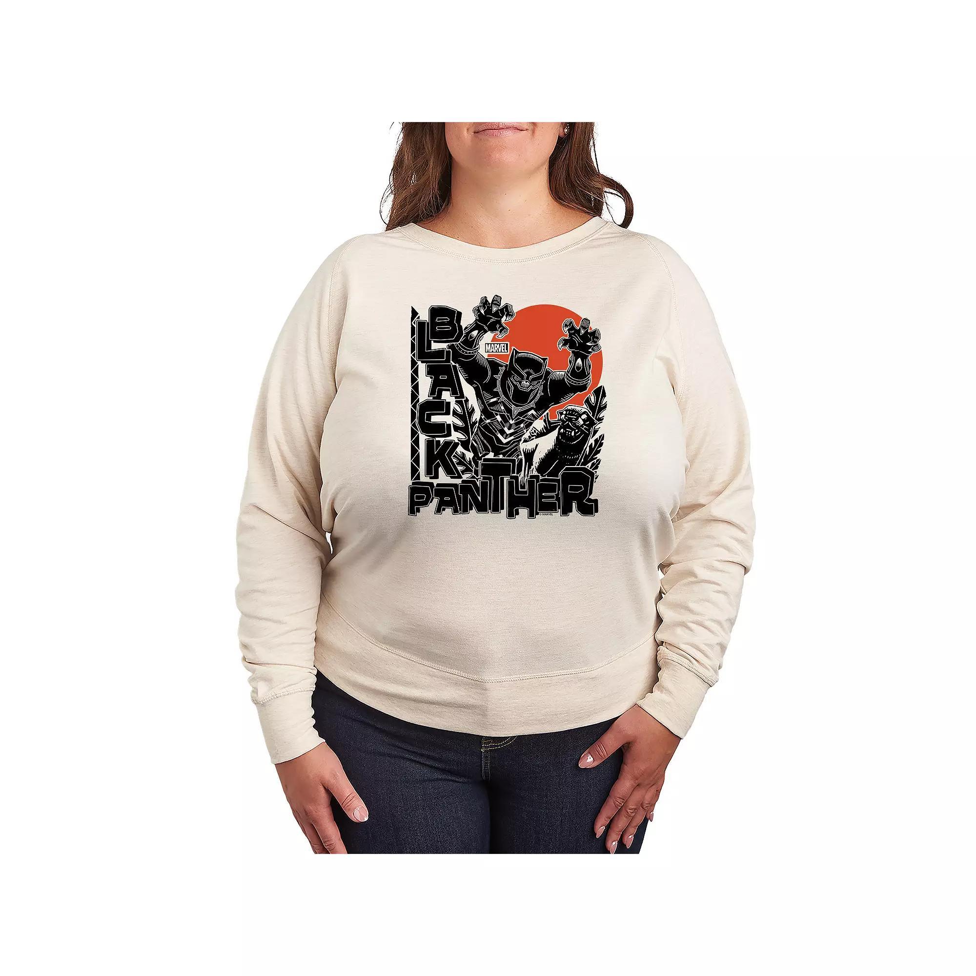 Plus Size Black Panther Linocut French Terry Long Sleeve Tee, Womens Product Image