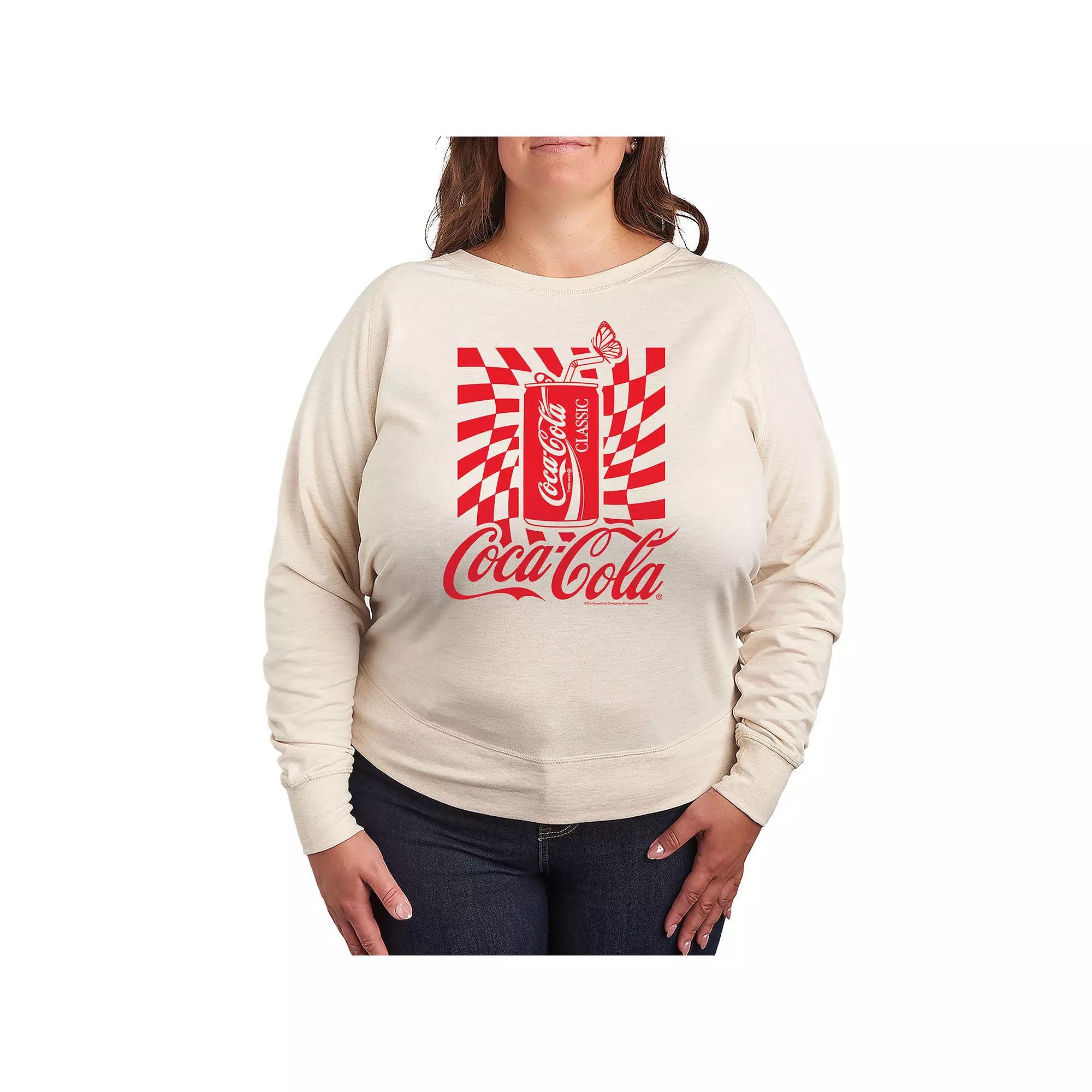 Plus Size Coca-Cola Warped Grid With Can French Terry Long Sleeve Tee, Womens Product Image