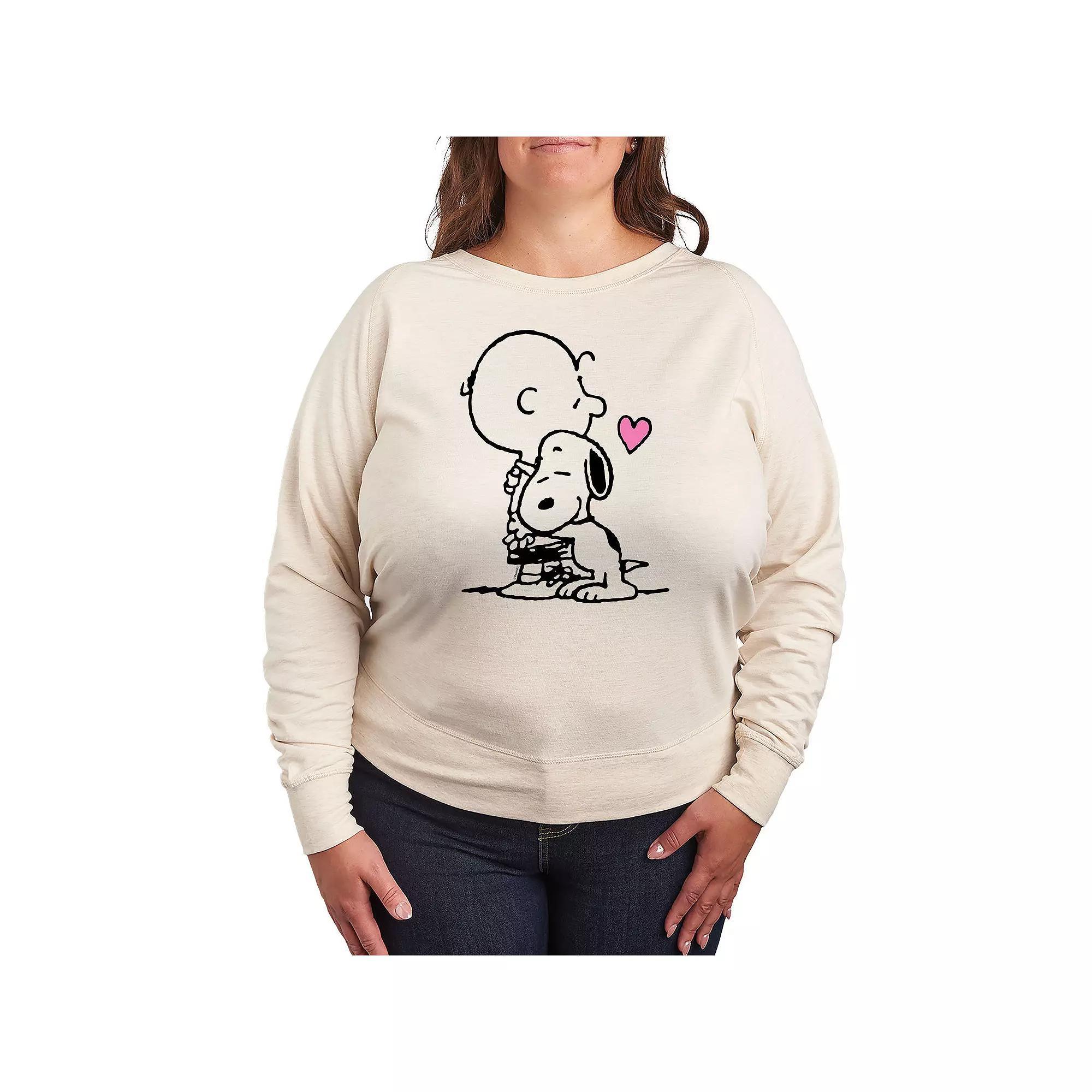 Plus Size Peanuts Snoopy & Charlie Brown Hug French Terry Long Sleeve Tee, Womens Product Image