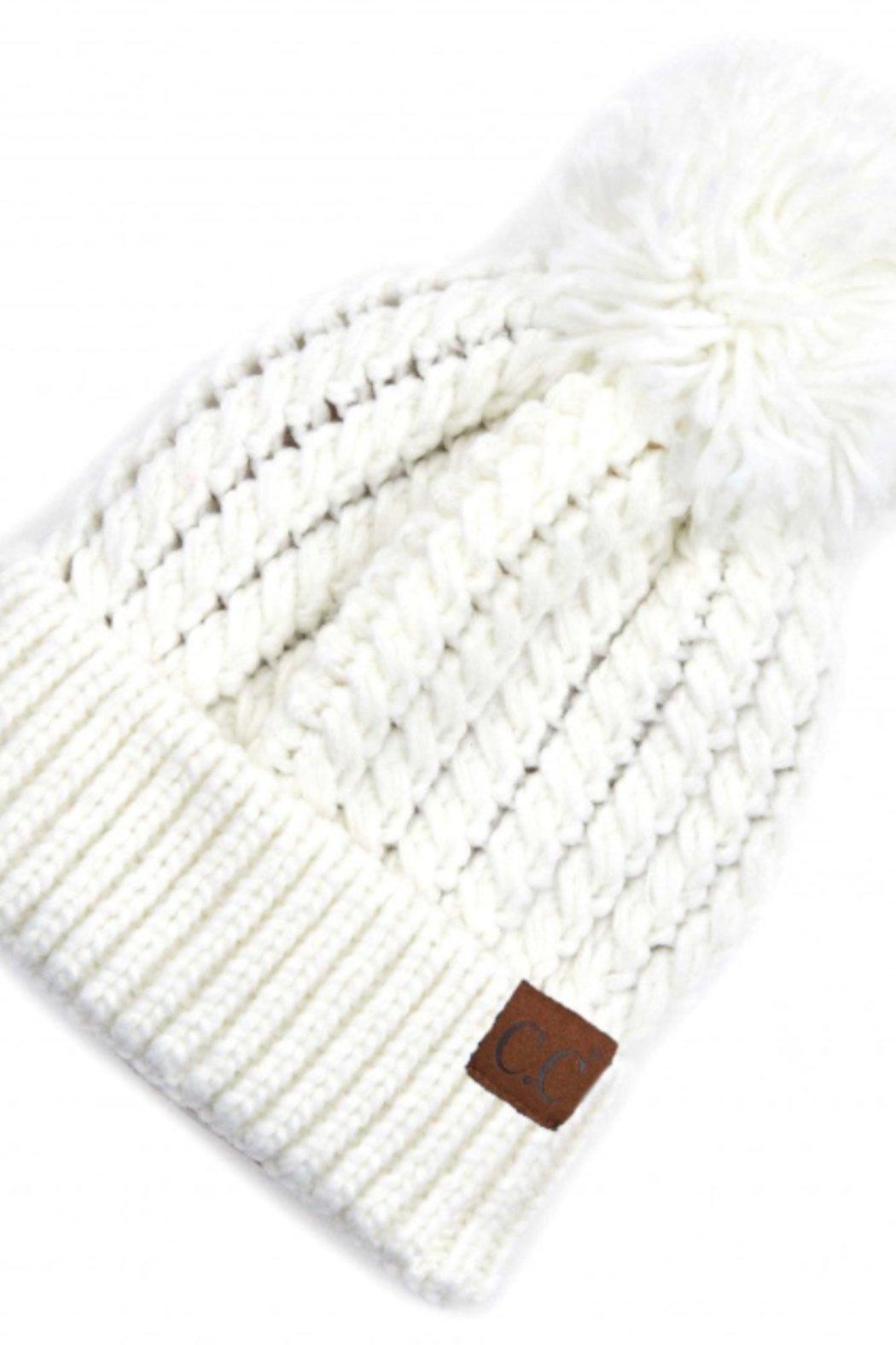 C.C Twisted Mock Cable Knit Pom Beanie Product Image