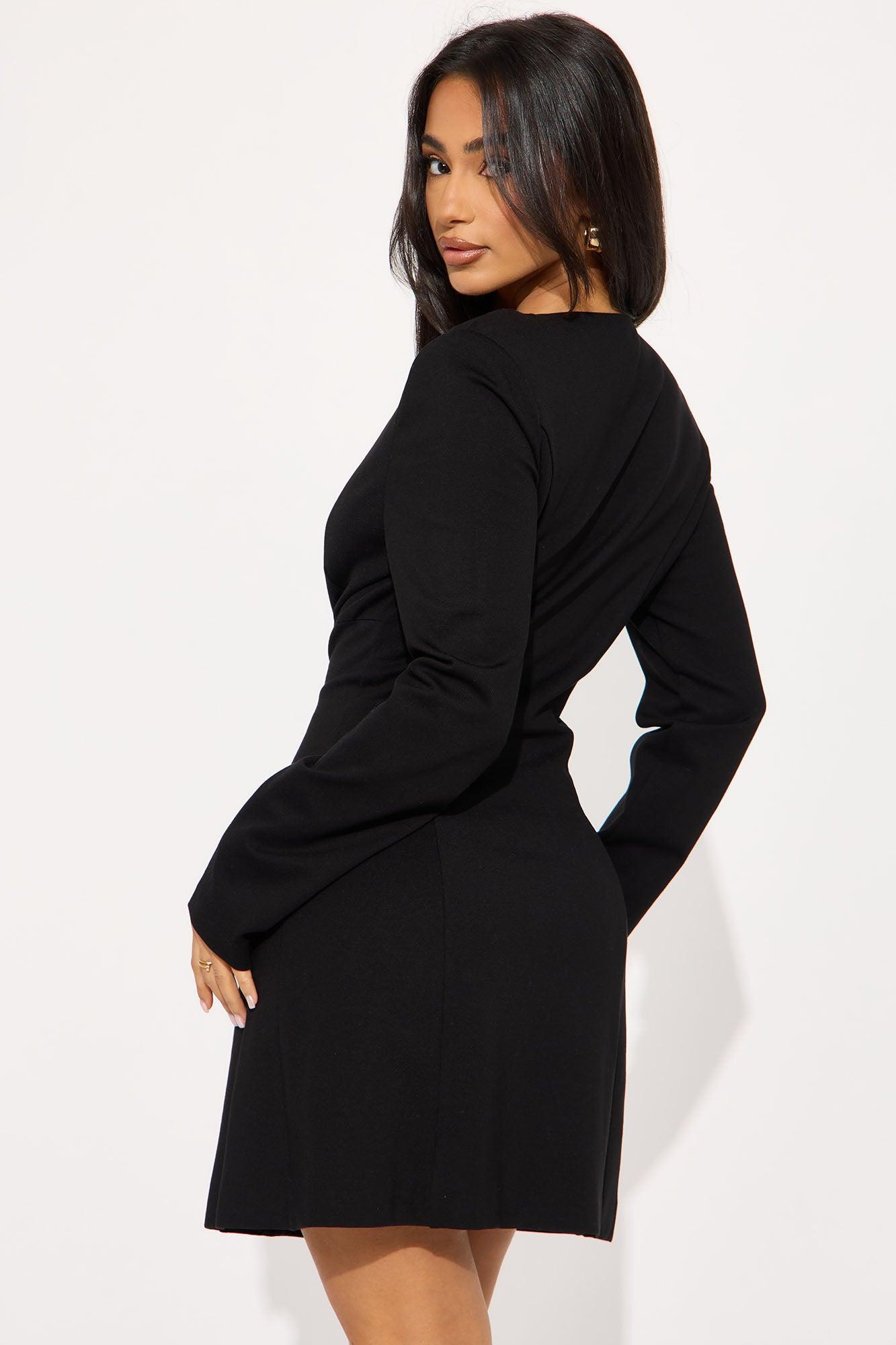 Mia Double Lined Ponte Coat Mini Dress - Black Product Image