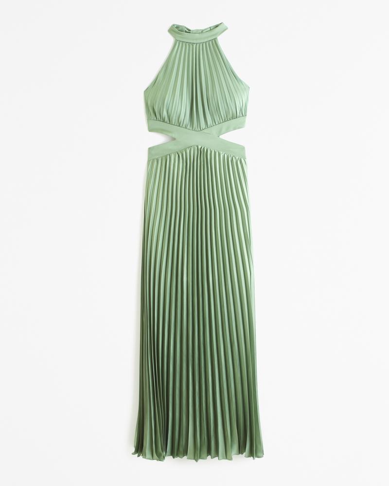 The A&F Giselle High-Neck Pleated Cutout Maxi Dress Product Image