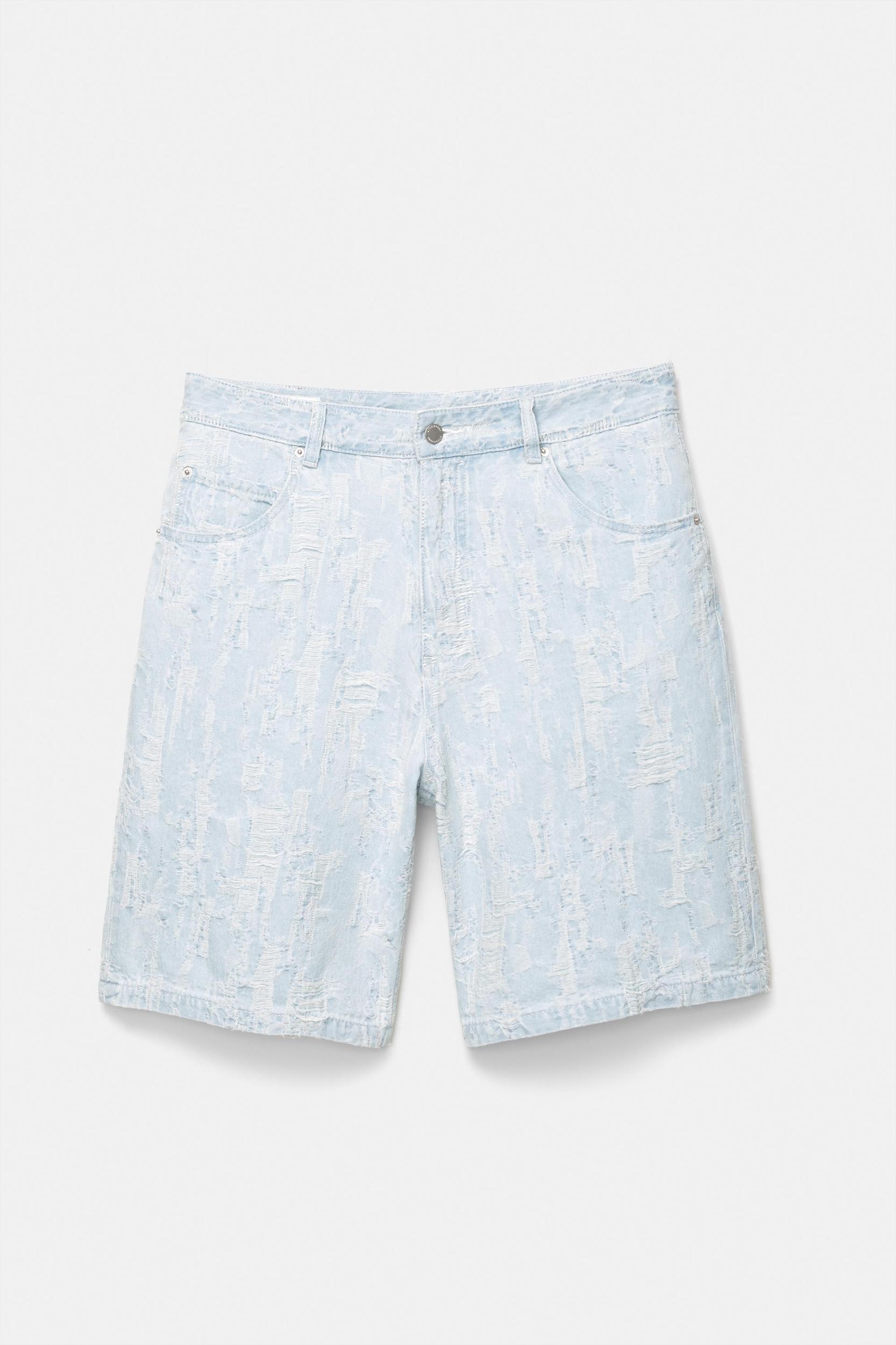 Baggy jacquard denim Bermuda shorts Product Image