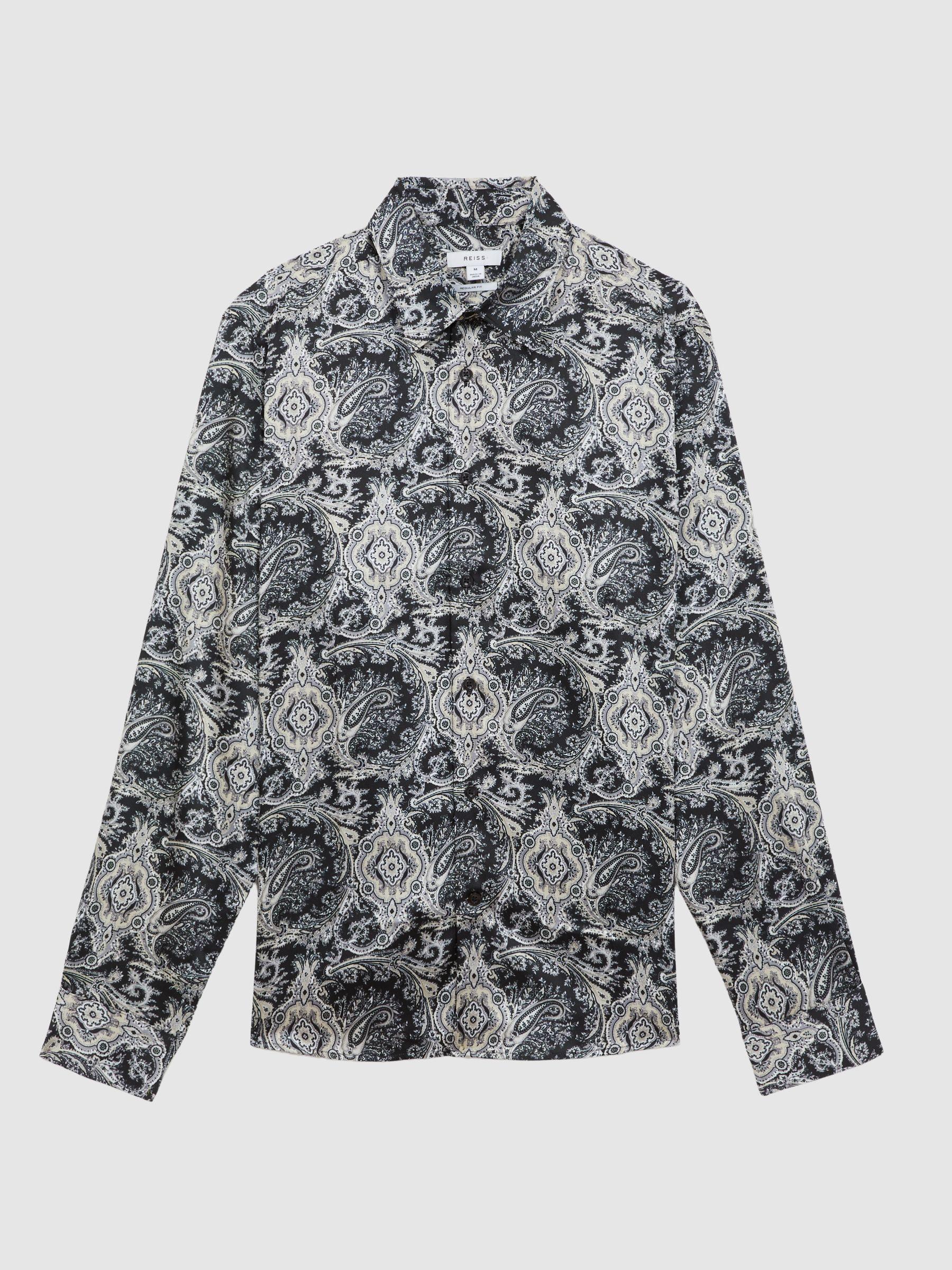 Paisley Print Button-Through Shirt in Black Multi Product Image