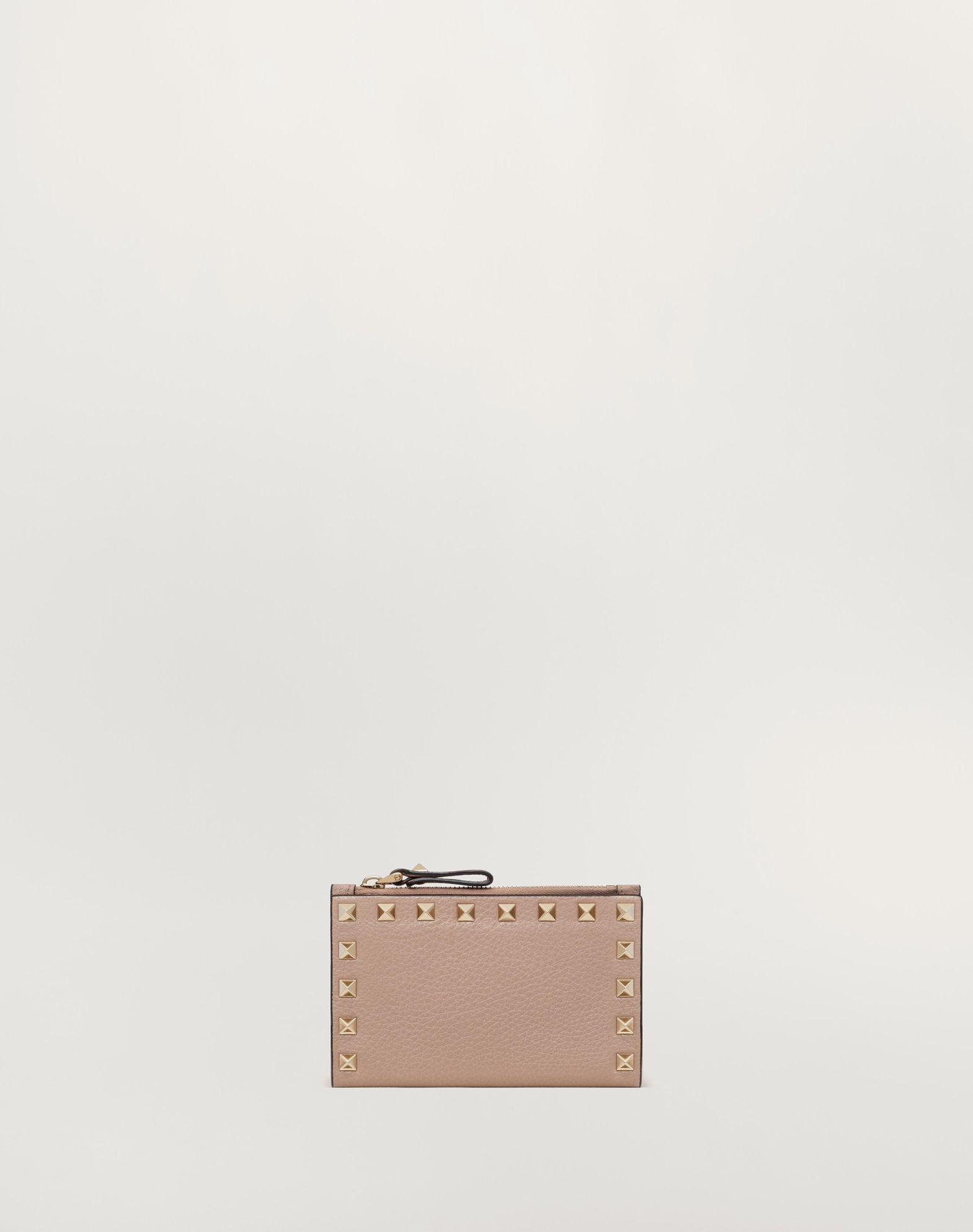Rockstud Grainy Calfskin Cardholder With Zipper Product Image
