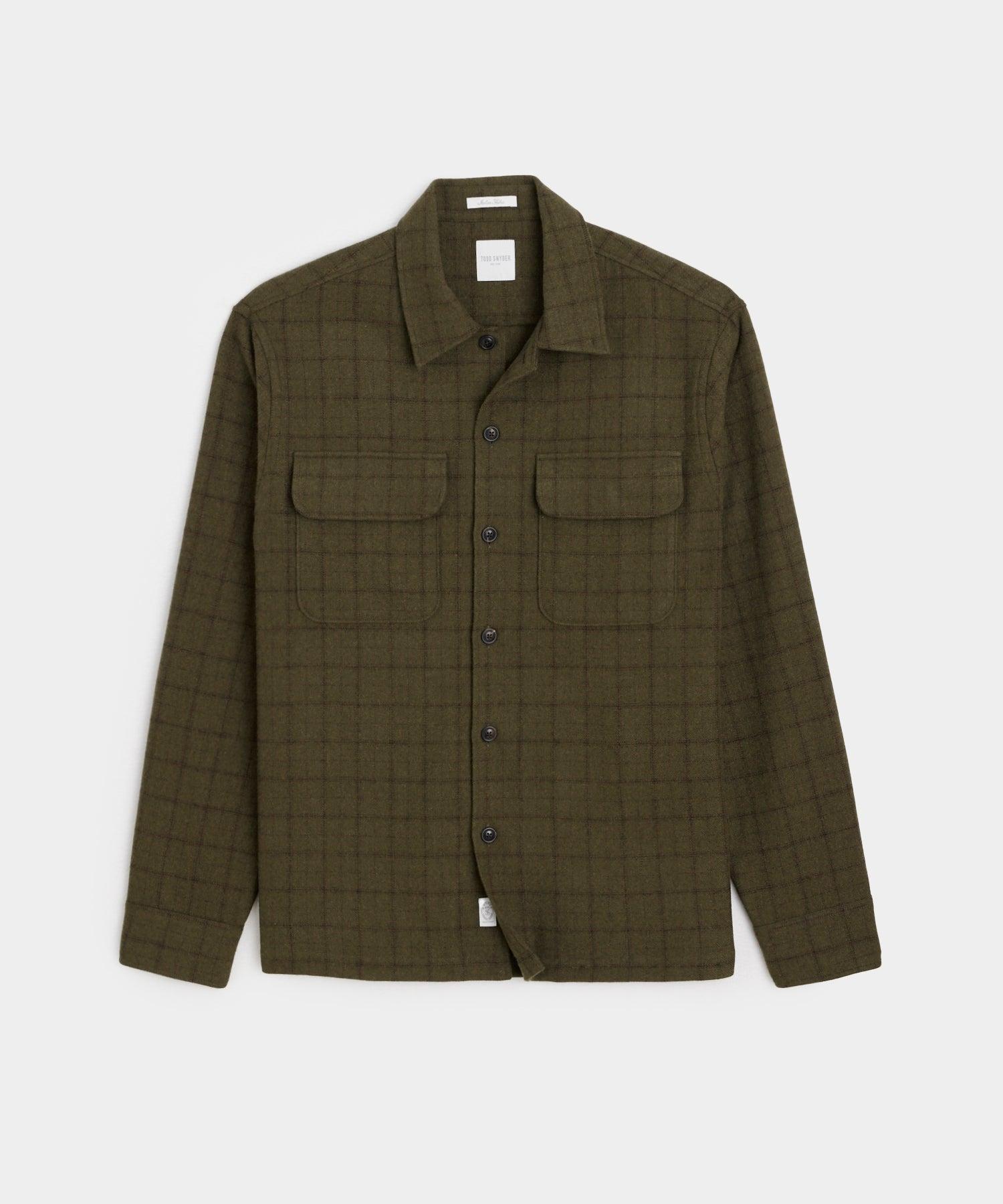 Classic Fit Italian Wool Field Overshirt in Olive Plaid Product Image