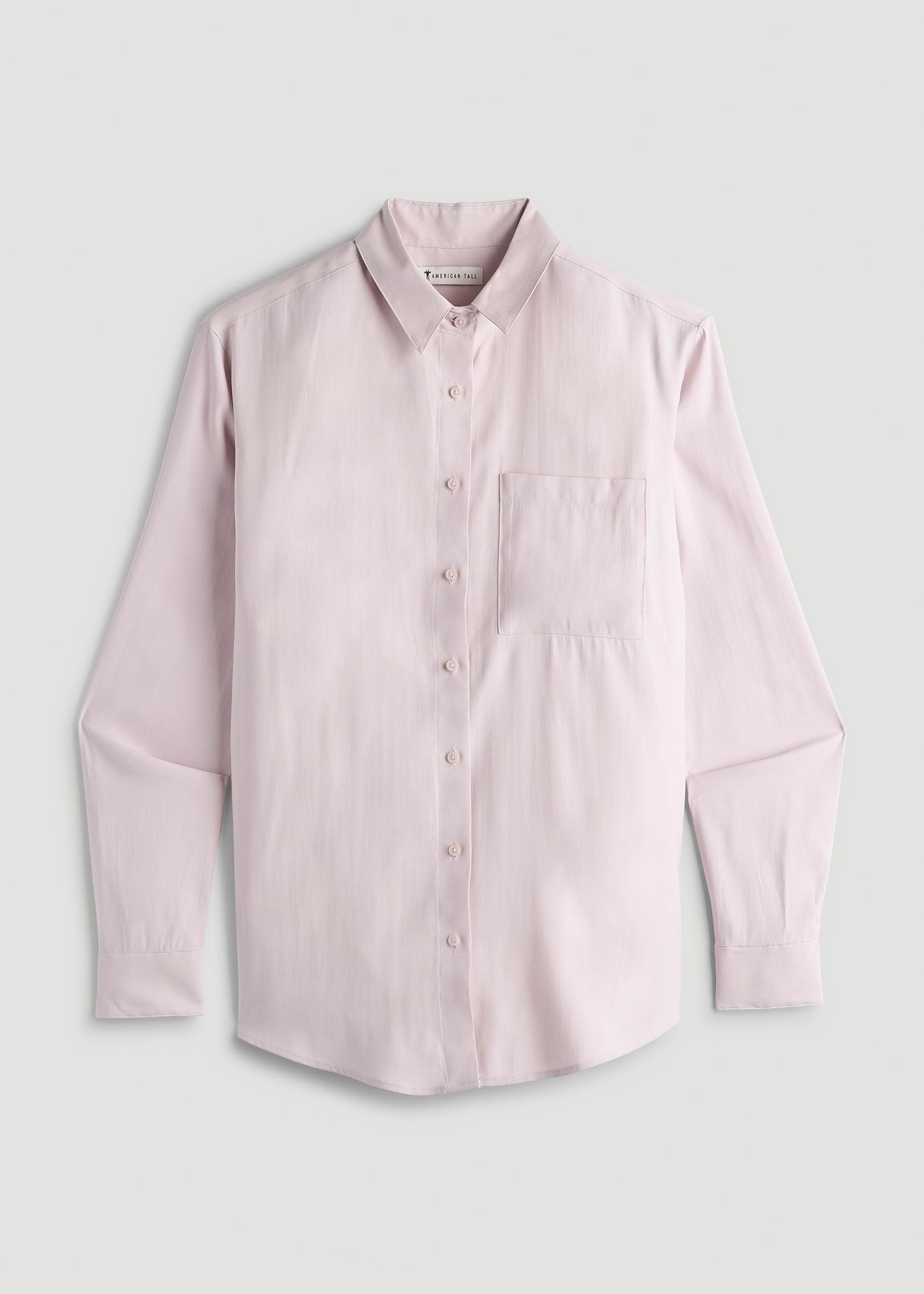 Relaxed Button-Up Single-Pocket Blouse for Tall Women in Grey Lilac Product Image