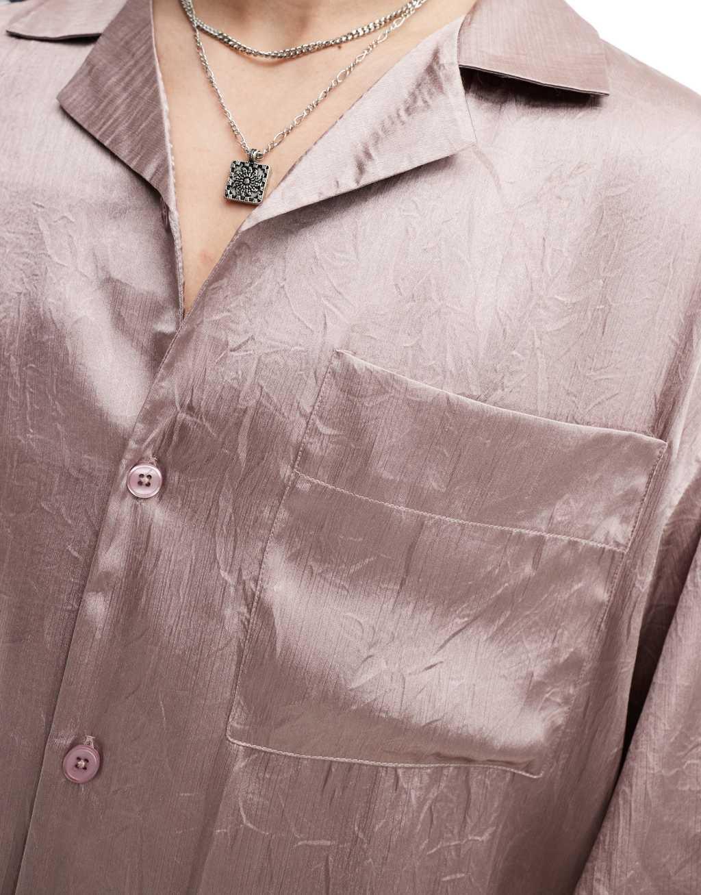 ASOS DESIGN short sleeve oversized bowling shirt with revere collar in dusty pink Product Image
