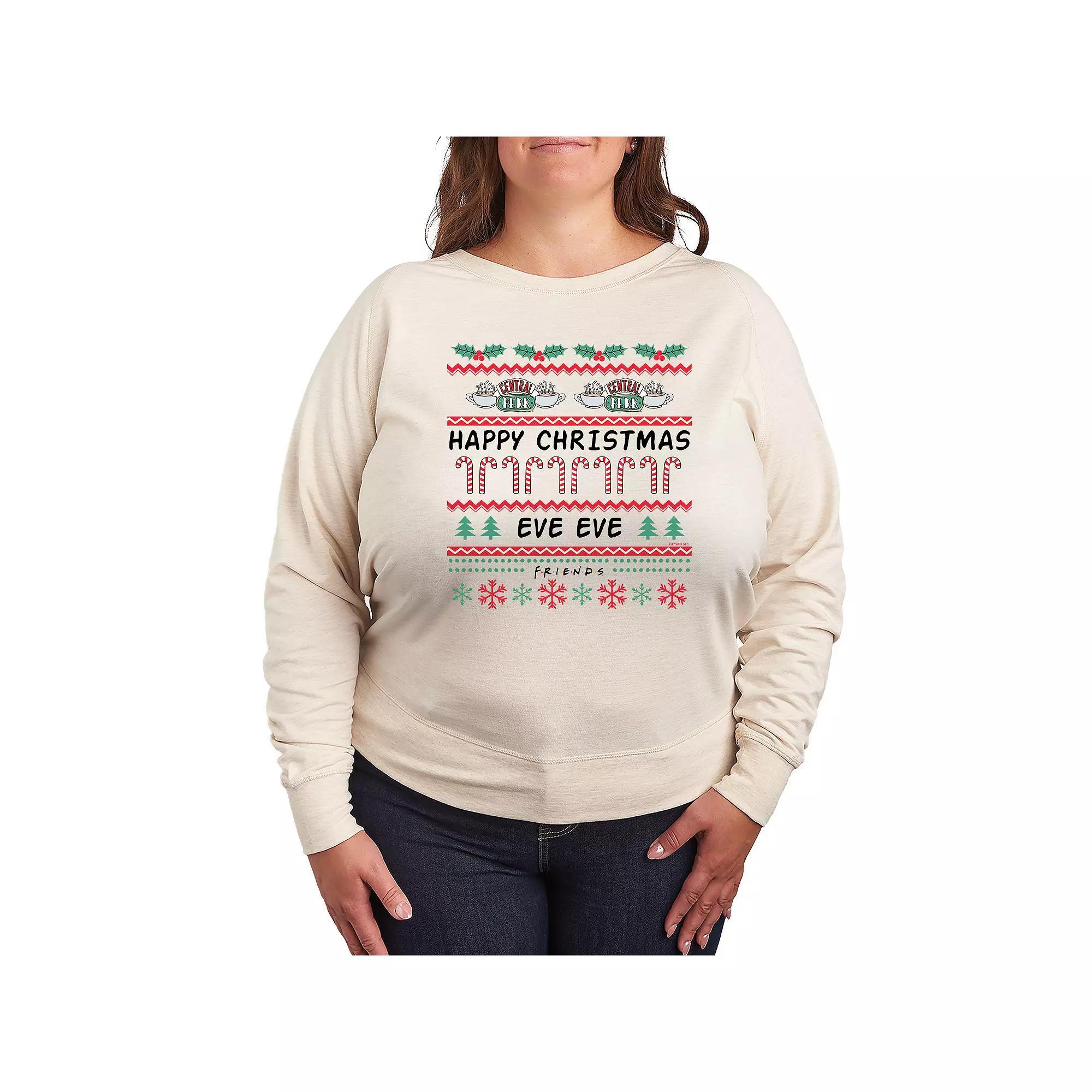 Plus Size Friends Happy Christmas Eve Eve French Terry Long Sleeve Tee, Womens Product Image