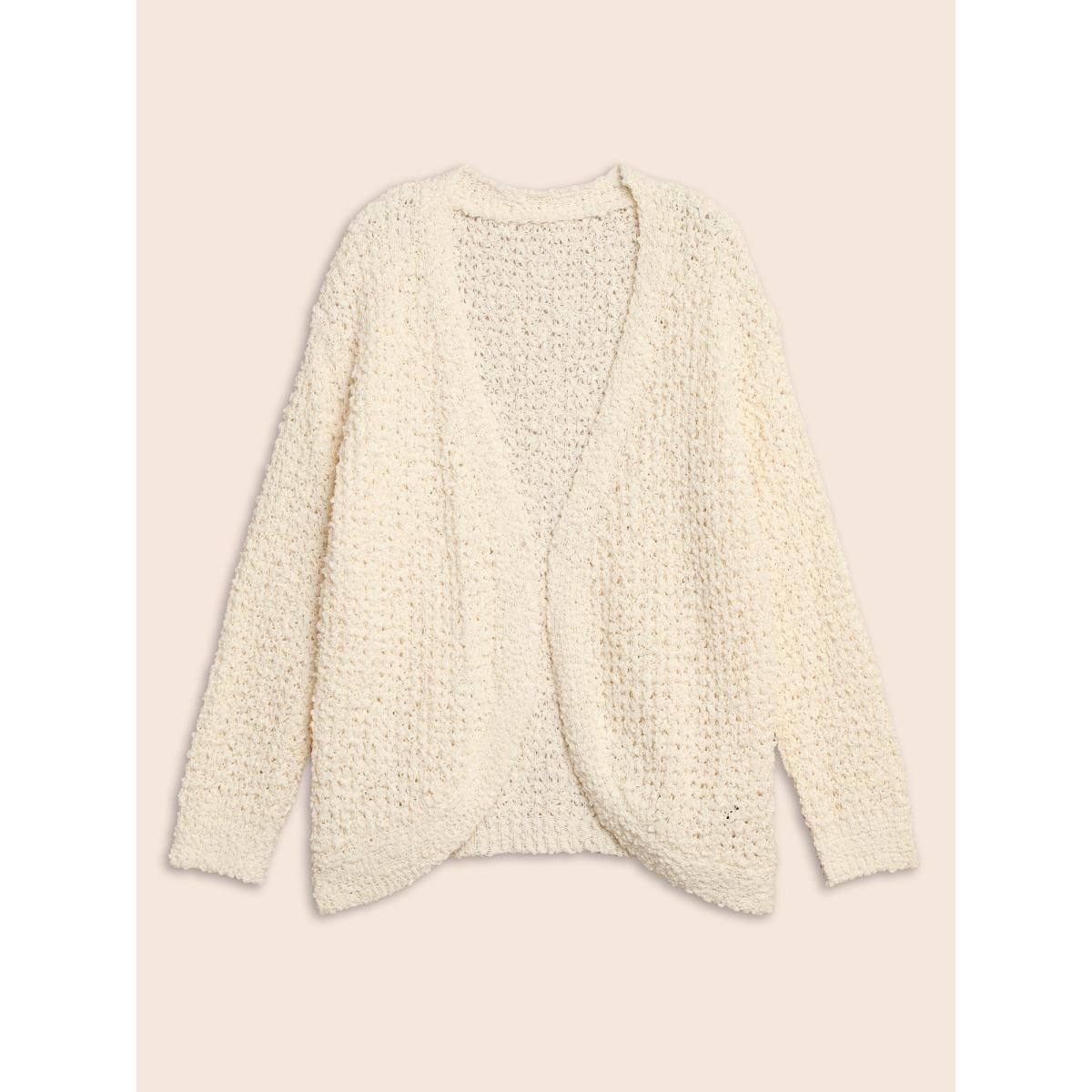 Plus Size Solid Textured Curved Hem Cardigan Beige Women Casual Loose Long Sleeve Everyday Cardigans BloomChic 30/6X Product Image