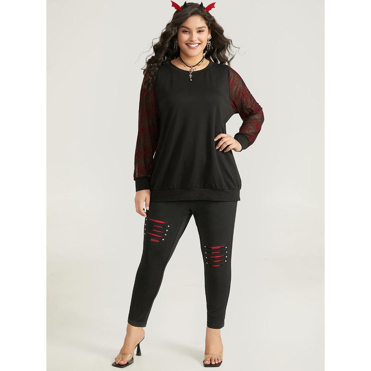 Plus Size Halloween Skinny Plaid Patchwork Metal Nail Leggings Women Black Casual High stretch Skinny High Rise Festival-Halloween Leggings BloomChic 28/5X Product Image