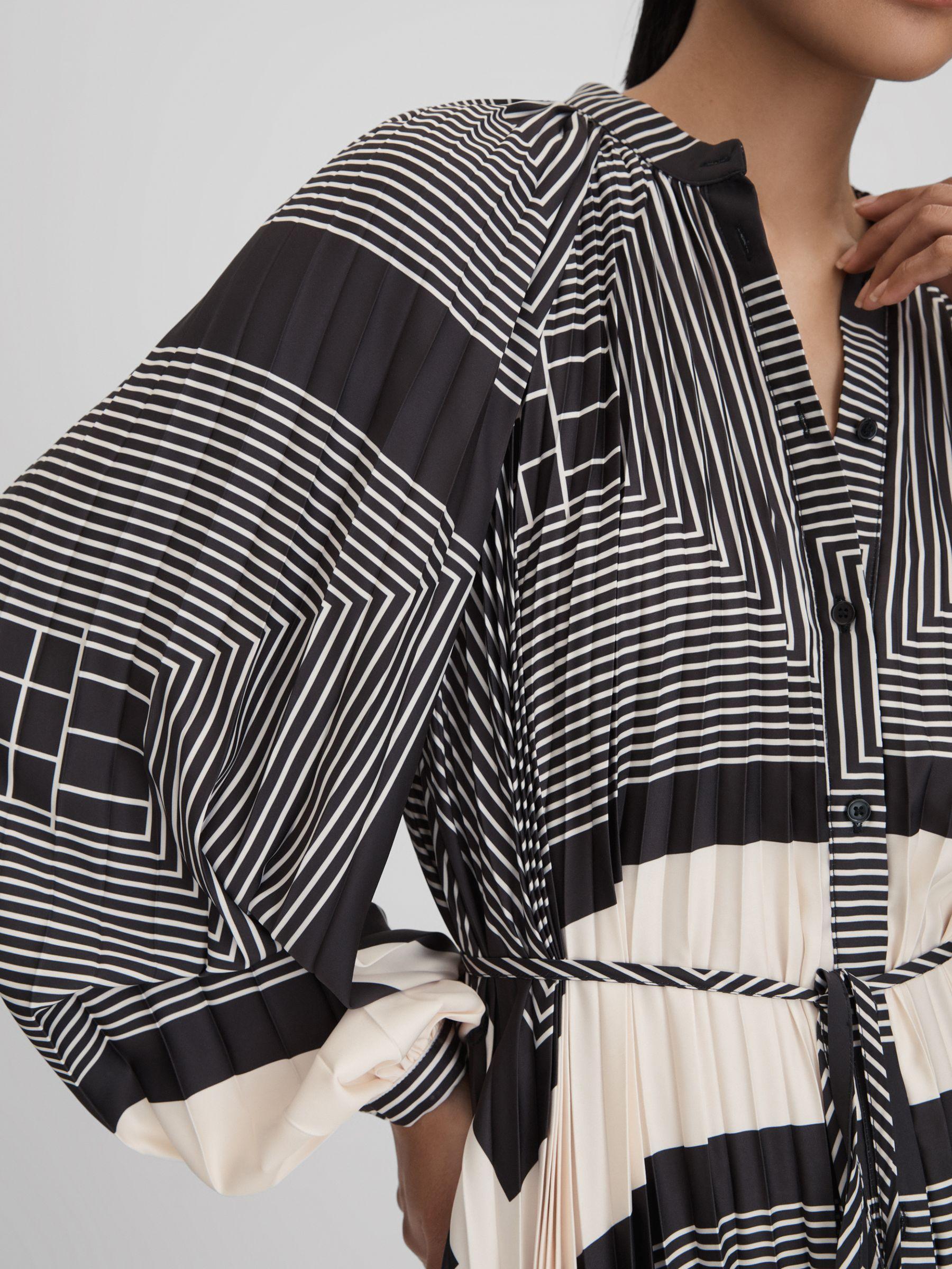 Printed Pleated Mini Dress in Black/White Product Image