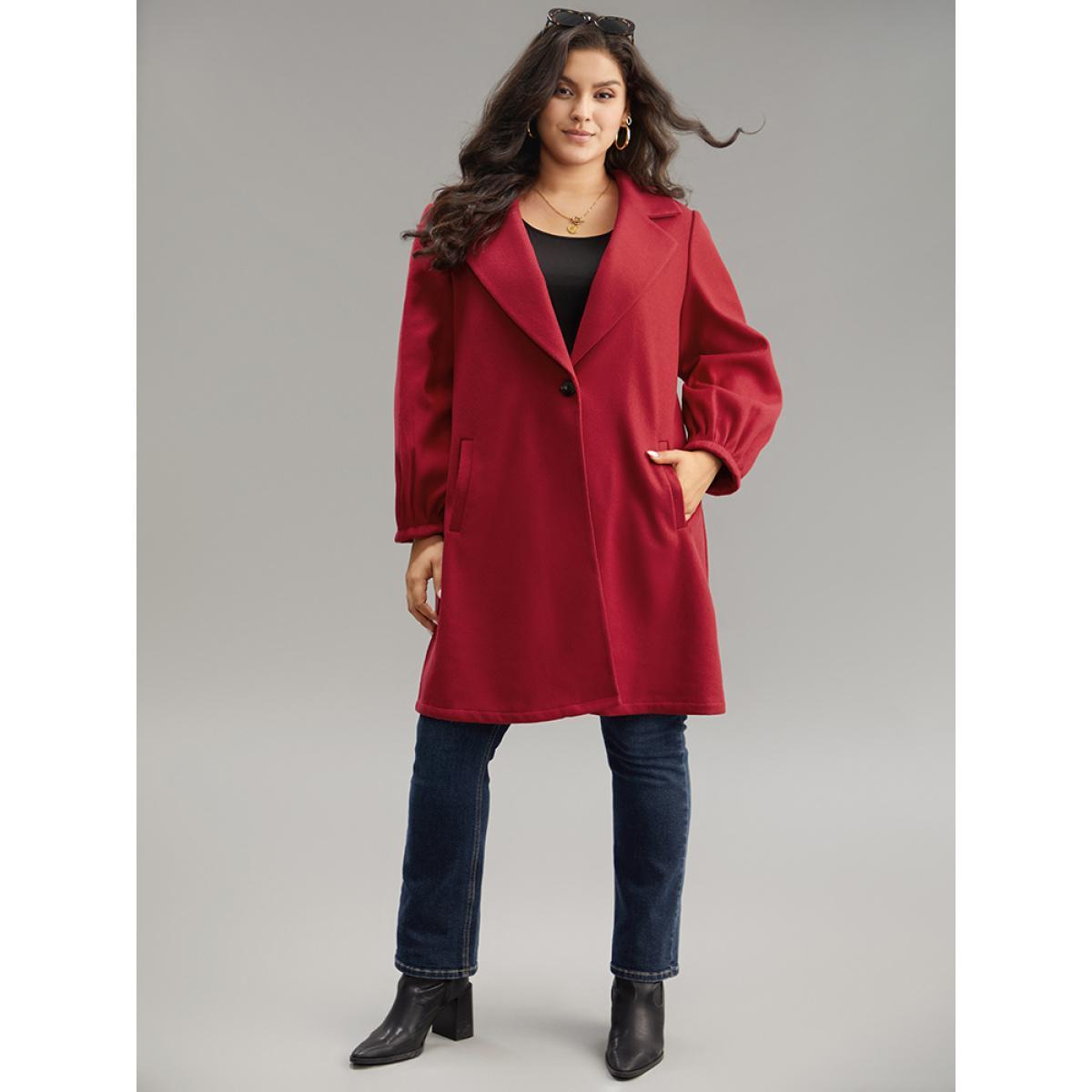 Plus Size Lapel Collar Pocket Button Up Coat Women Crimson Casual Plain Ladies Dailywear Winter Coats BloomChic 14-16/1X Product Image