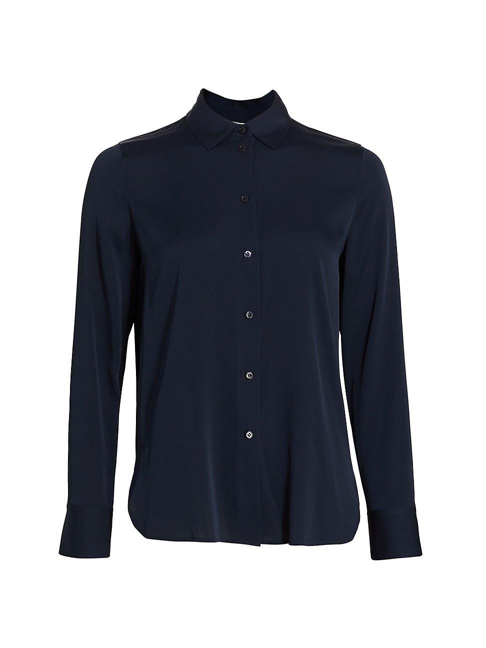 Slim-Fit Long-Sleeve Stretch-Silk Blouse Product Image