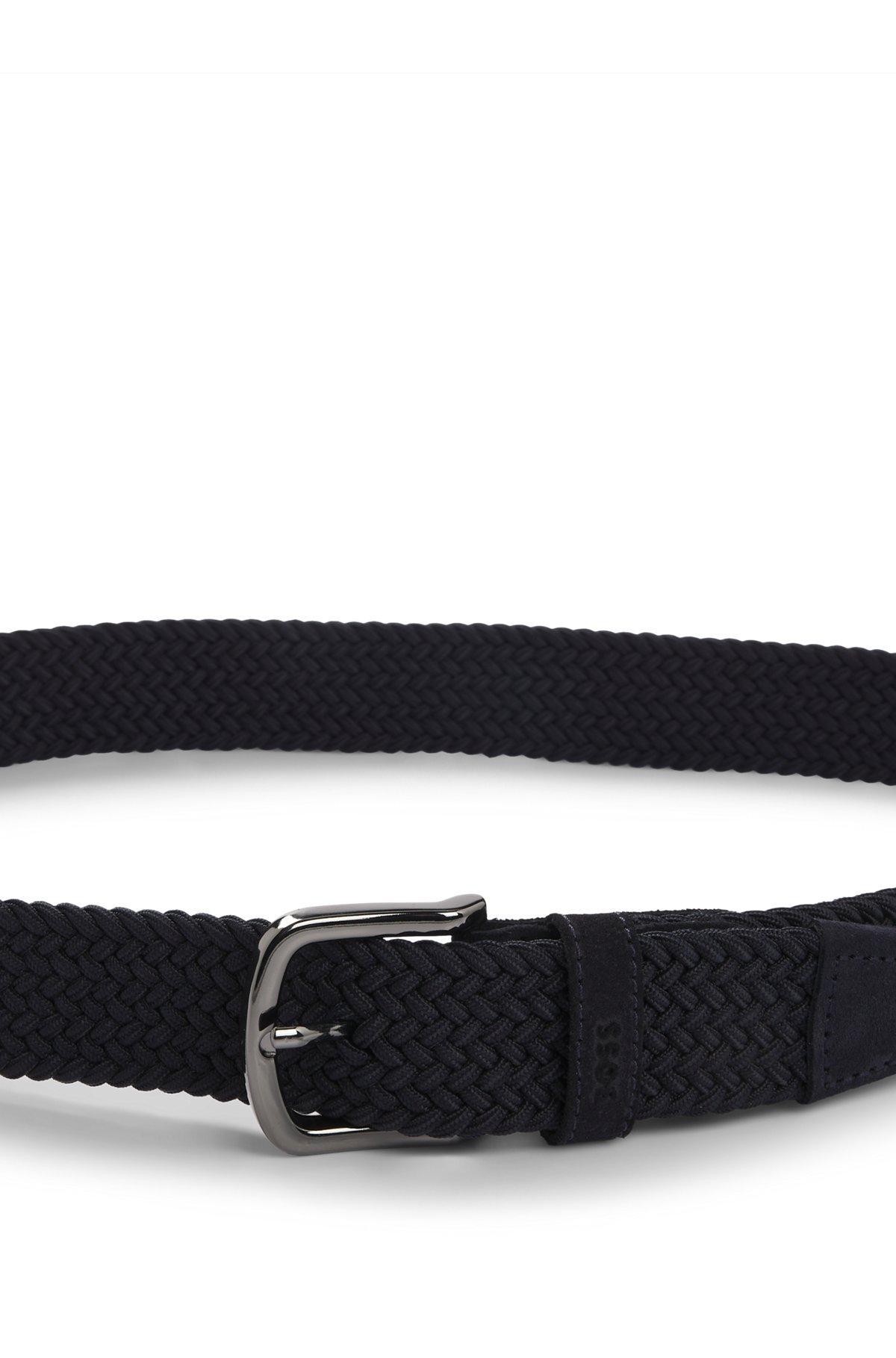 BOSS - Woven belt with leather trims - Dark Blue Product Image
