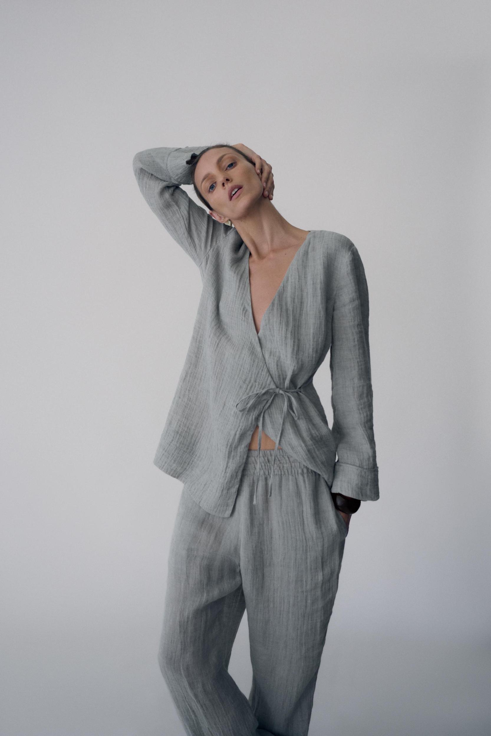 100% LINEN WIDE LEG PANTS ZW COLLECTION Product Image