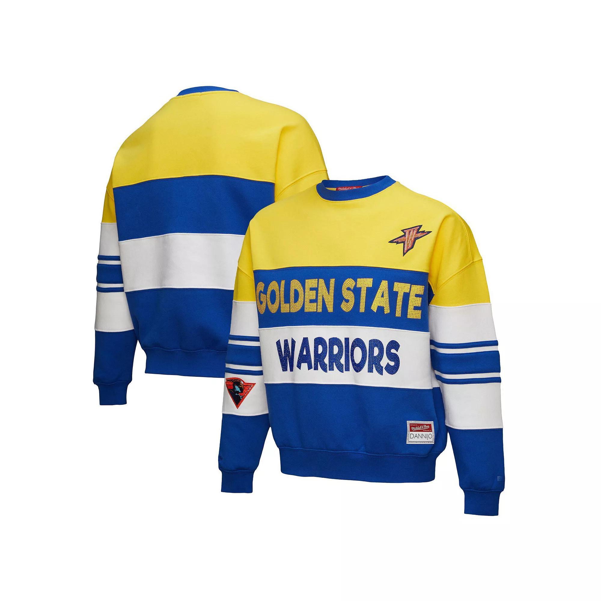 Women's Mitchell & Ness x DANNIJO  Gold/Royal Golden State Warriors  Blocked Pullover Sweatshirt, Size: Small Product Image