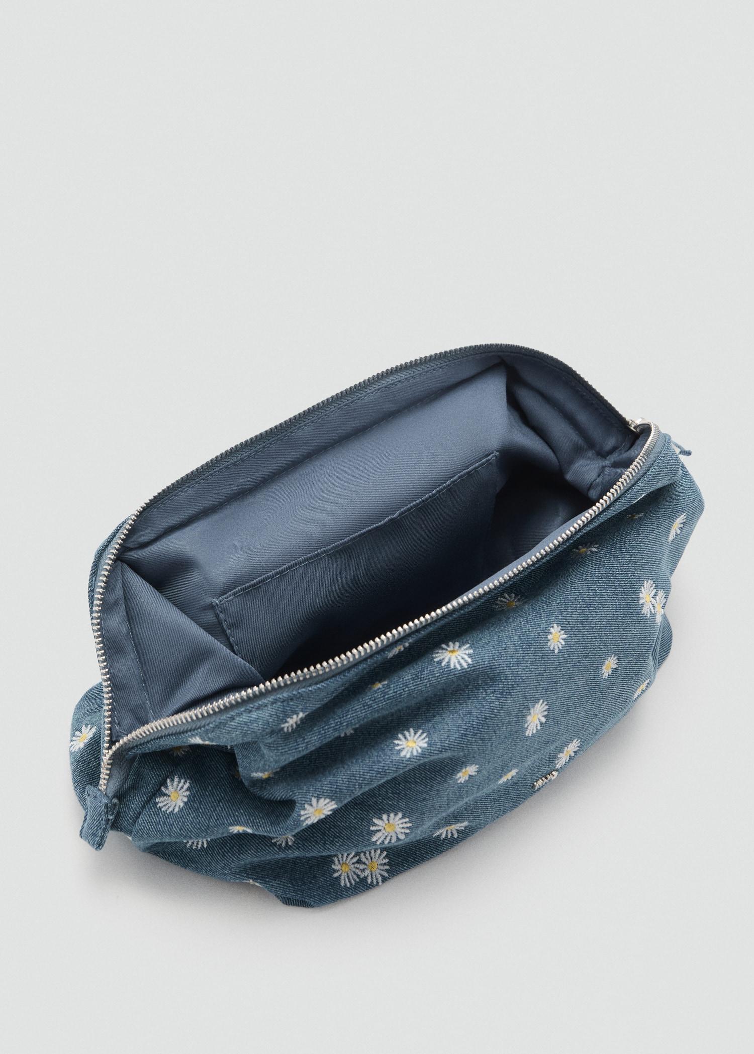 Denim toiletry bag embroidered with flowers - Women | MANGO USA Product Image