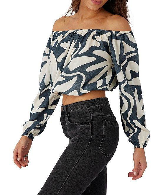 O'Neill Keyara Off-The-Shoulder Long Sleeve Printed Crop Top Product Image