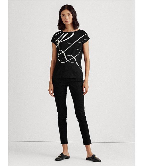 Lauren Ralph Lauren Boat Neck Short Sleeve Logo Script Shirt Product Image