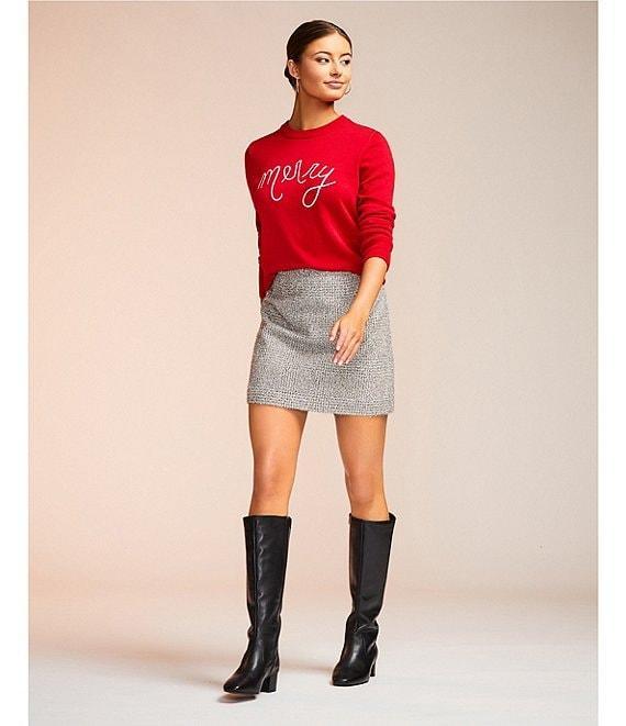 Alex Marie Samanta Metallic Tinsel Tweed High Rise Pencil Mini Skirt Product Image