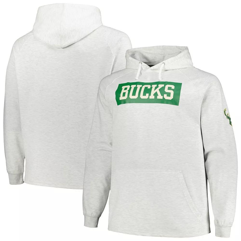 Men's Fanatics Branded Ash Milwaukee Bucks Big & Tall Raglan Tri-Blend Pullover Hoodie, Size: 3XB, Black Product Image