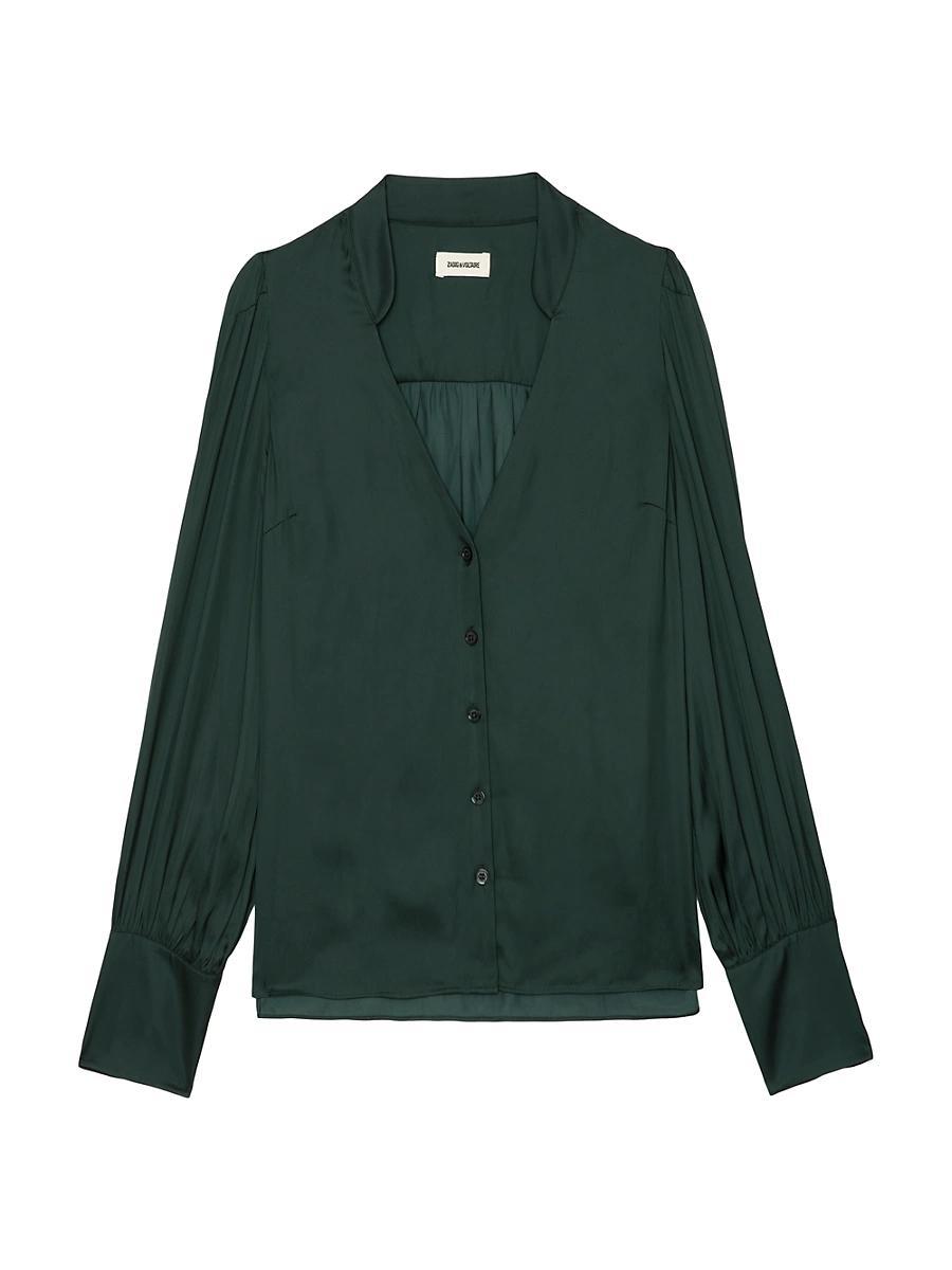 Womens Tinous Satin V-Neck Shirt Product Image