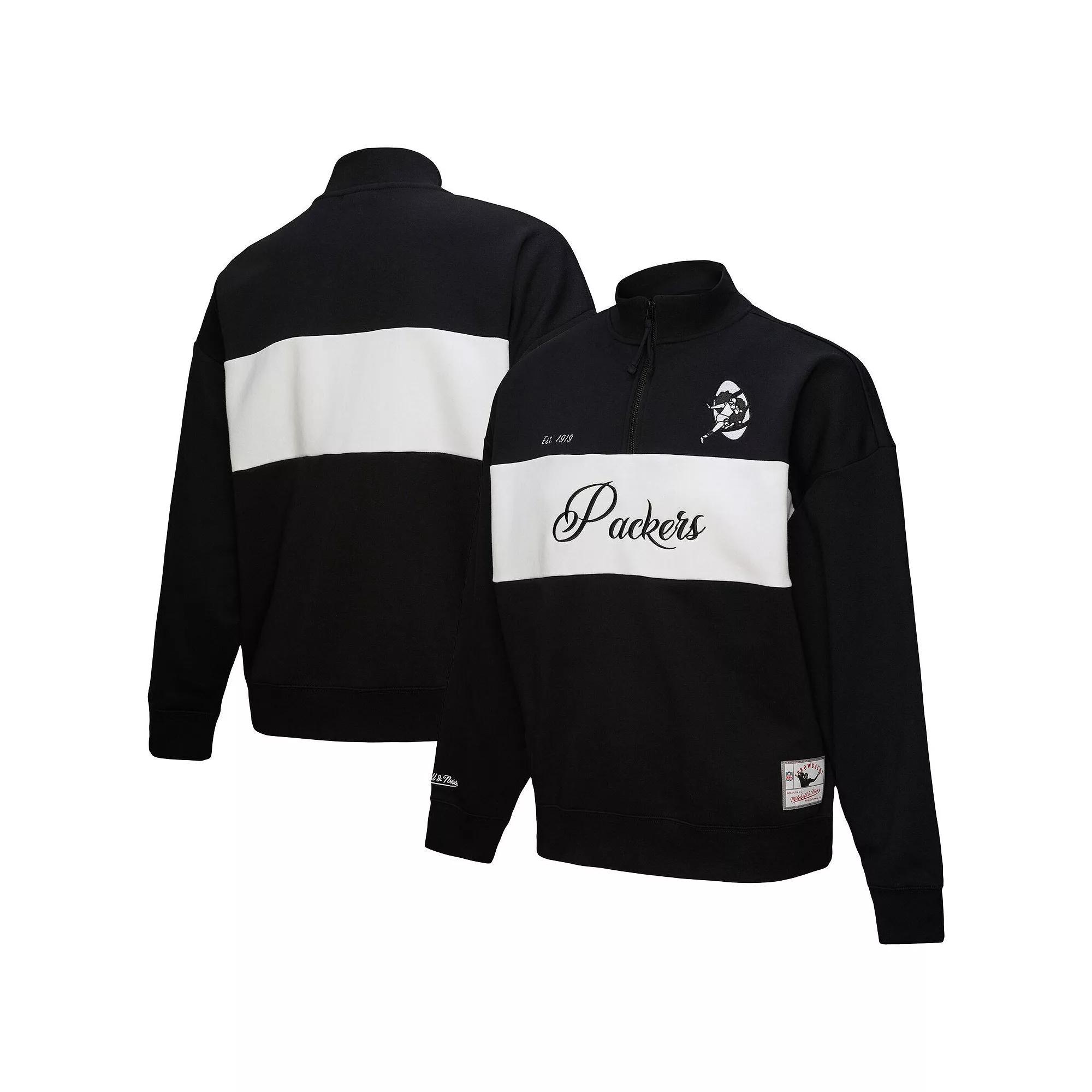 Women's Mitchell & Ness Black Green Bay Packers Quarter-Zip Jacket, Size: Large Product Image