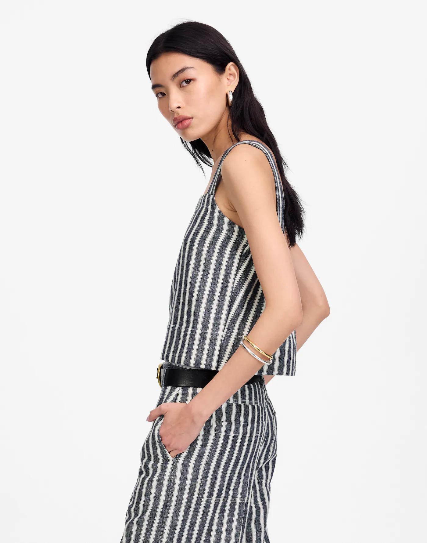 Squareneck Top in Linen Blend Stripe Product Image