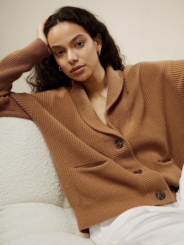 Wool-Cashmere Blend Shawl Collar Cardigan Product Image