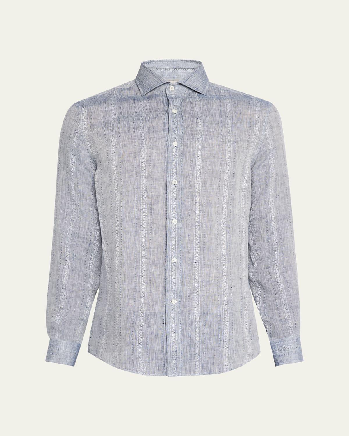 Mens Denim Pattern Stripe Sport Shirt Product Image